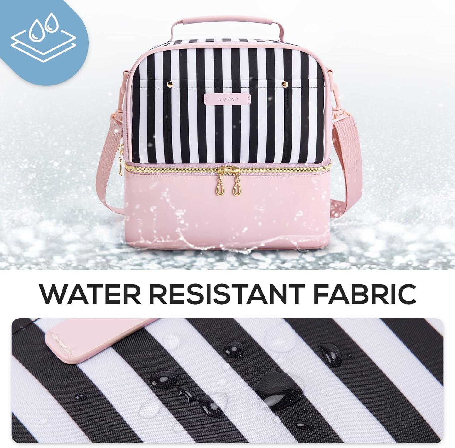 imageTOURIT Lunch Bag Women Double Deck Lunch Box Insulated Lunch Cooler for Women Men Work Pink02Pink Stripes