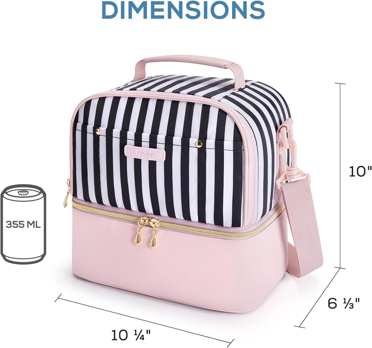imageTOURIT Lunch Bag Women Double Deck Lunch Box Insulated Lunch Cooler for Women Men Work Pink02Pink Stripes