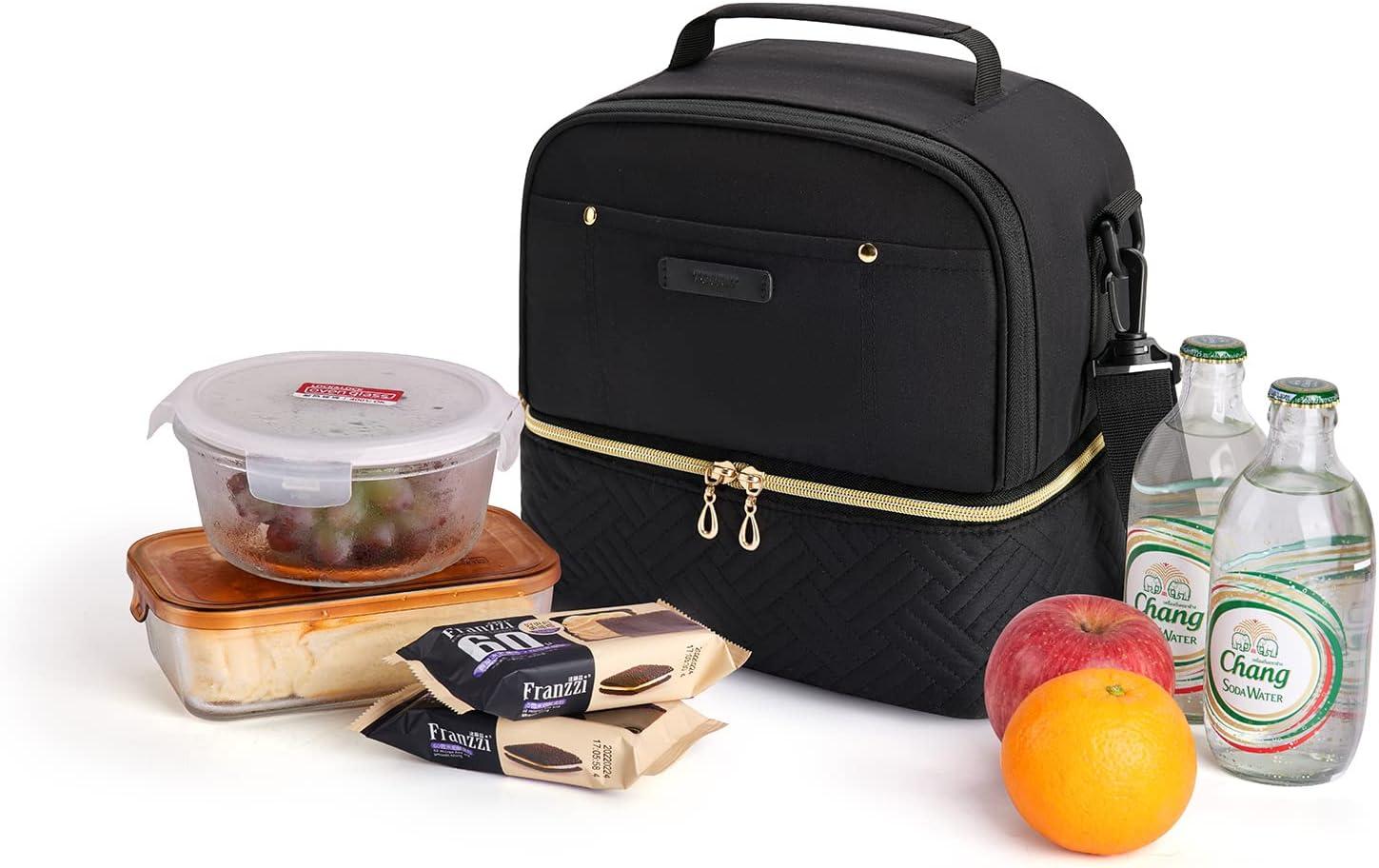 imageTOURIT Lunch Bag Women Double Deck Lunch Box Insulated Lunch Cooler for Women Men Work Pink03Black