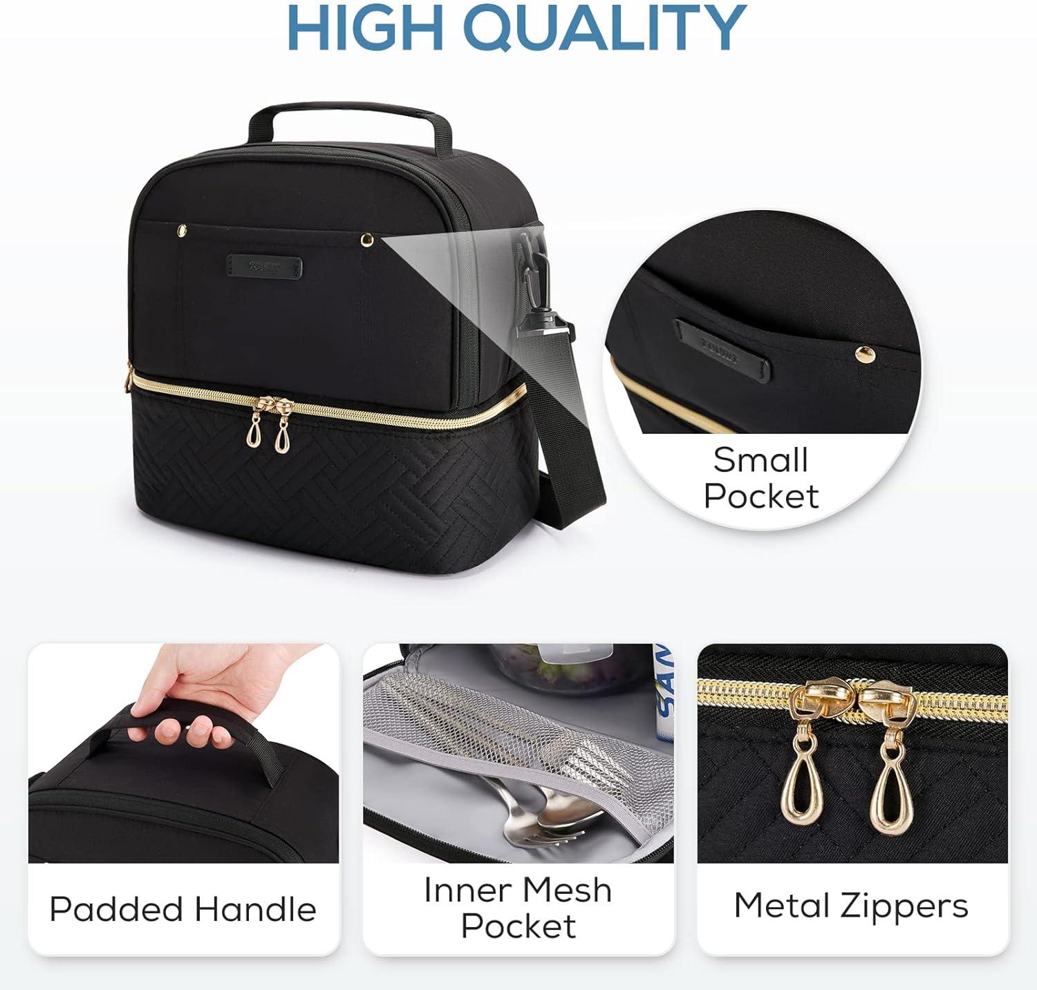 imageTOURIT Lunch Bag Women Double Deck Lunch Box Insulated Lunch Cooler for Women Men Work Pink03Black