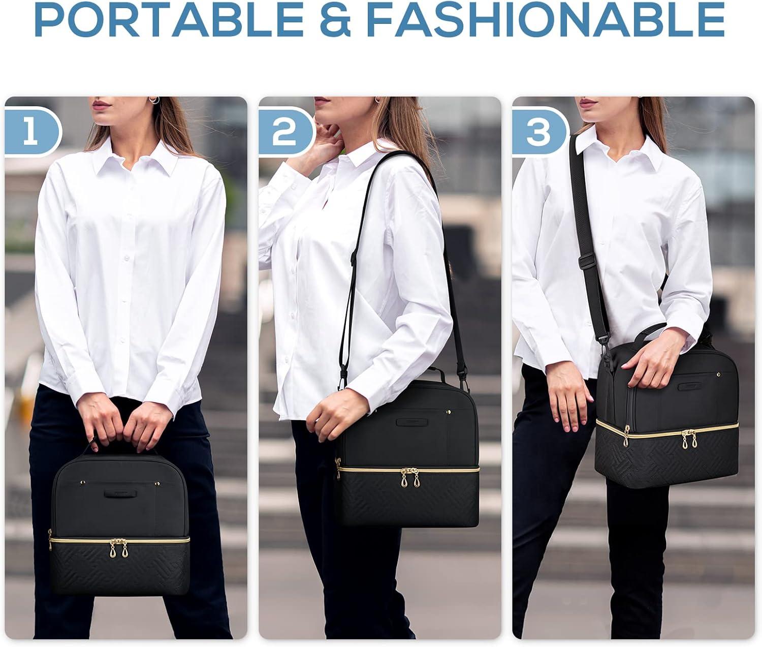 imageTOURIT Lunch Bag Women Double Deck Lunch Box Insulated Lunch Cooler for Women Men Work Pink03Black