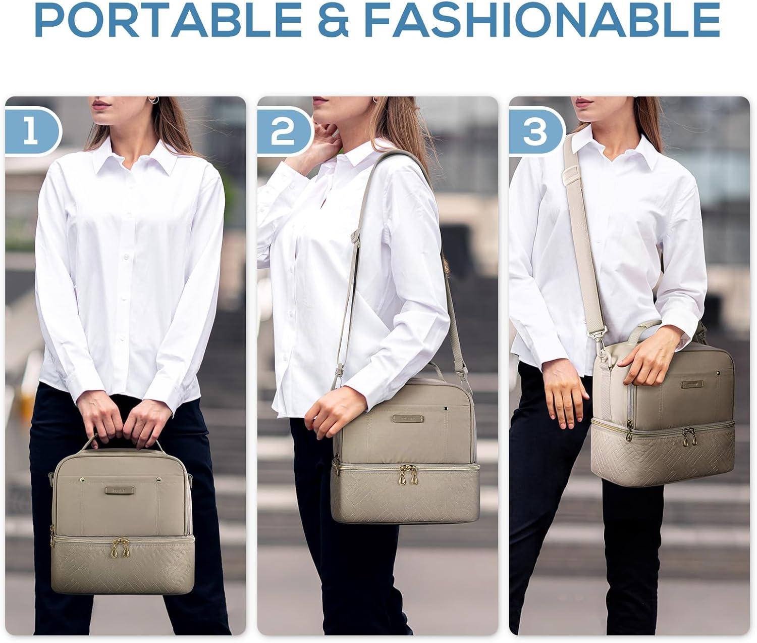 imageTOURIT Lunch Bag Women Double Deck Lunch Box Insulated Lunch Cooler for Women Men Work PinkCamel