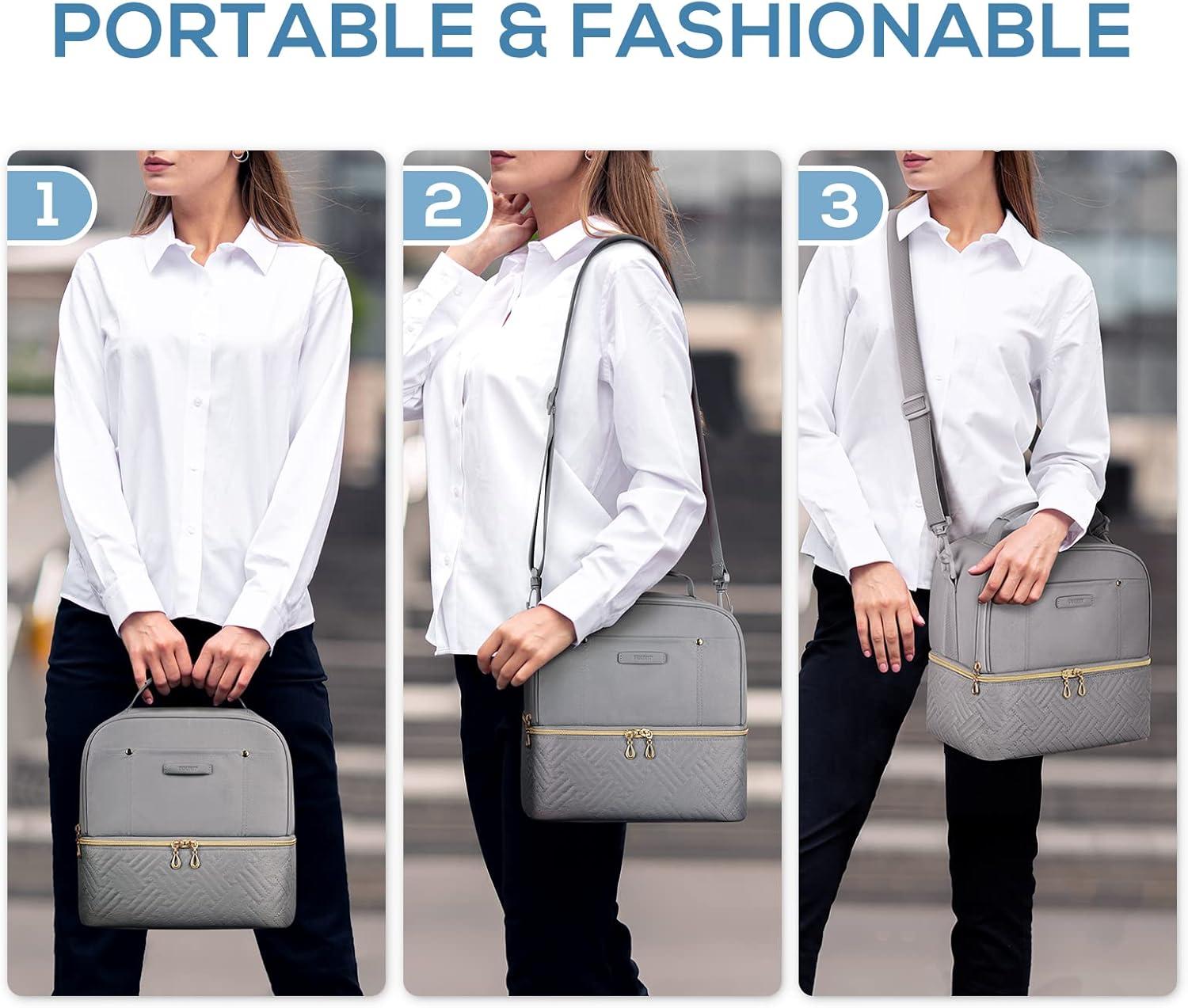 imageTOURIT Lunch Bag Women Double Deck Lunch Box Insulated Lunch Cooler for Women Men Work PinkGray