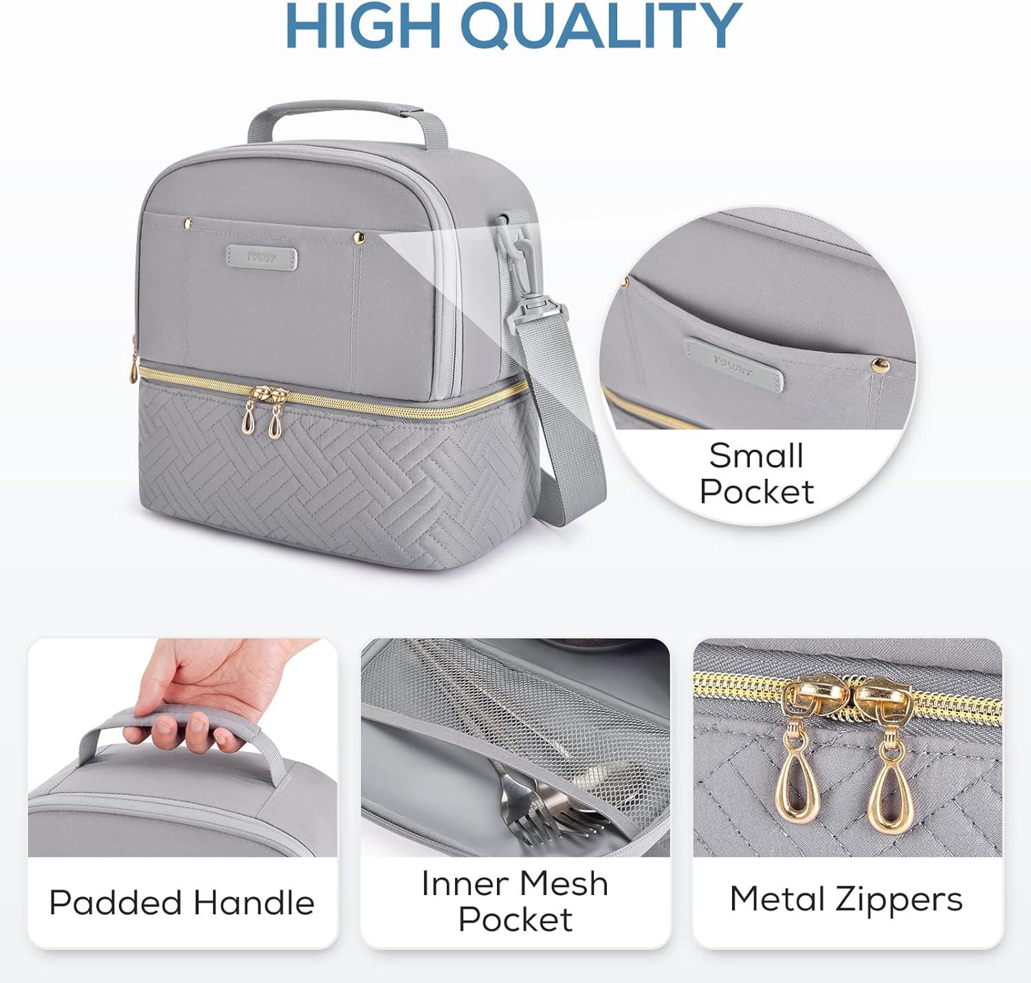 imageTOURIT Lunch Bag Women Double Deck Lunch Box Insulated Lunch Cooler for Women Men Work PinkGray