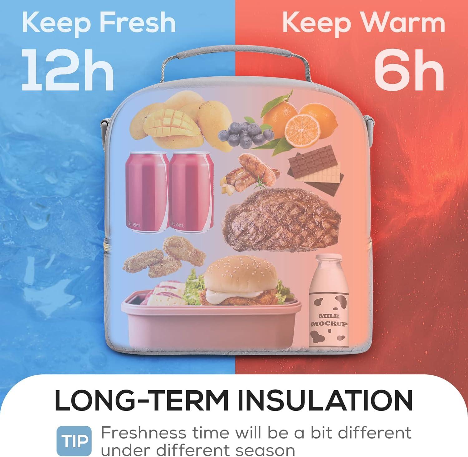 imageTOURIT Lunch Bag Women Double Deck Lunch Box Insulated Lunch Cooler for Women Men Work PinkGray