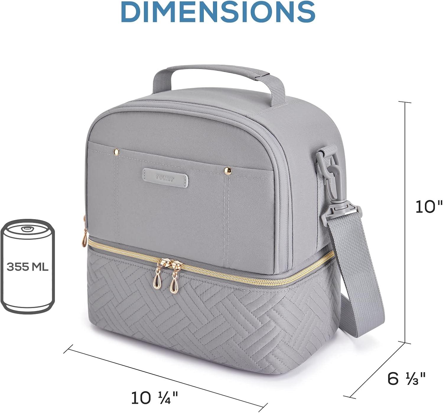 imageTOURIT Lunch Bag Women Double Deck Lunch Box Insulated Lunch Cooler for Women Men Work PinkGray