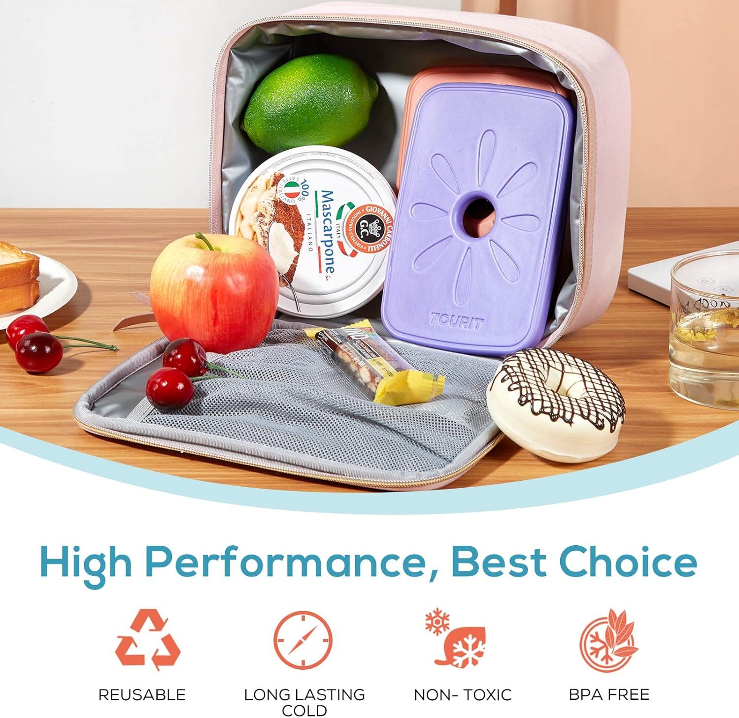 imageTOURIT Lunch Bag Women Double Deck Lunch Box Insulated Lunch Cooler for Women Men Work PinkPink  Ice Packs  Petal Element