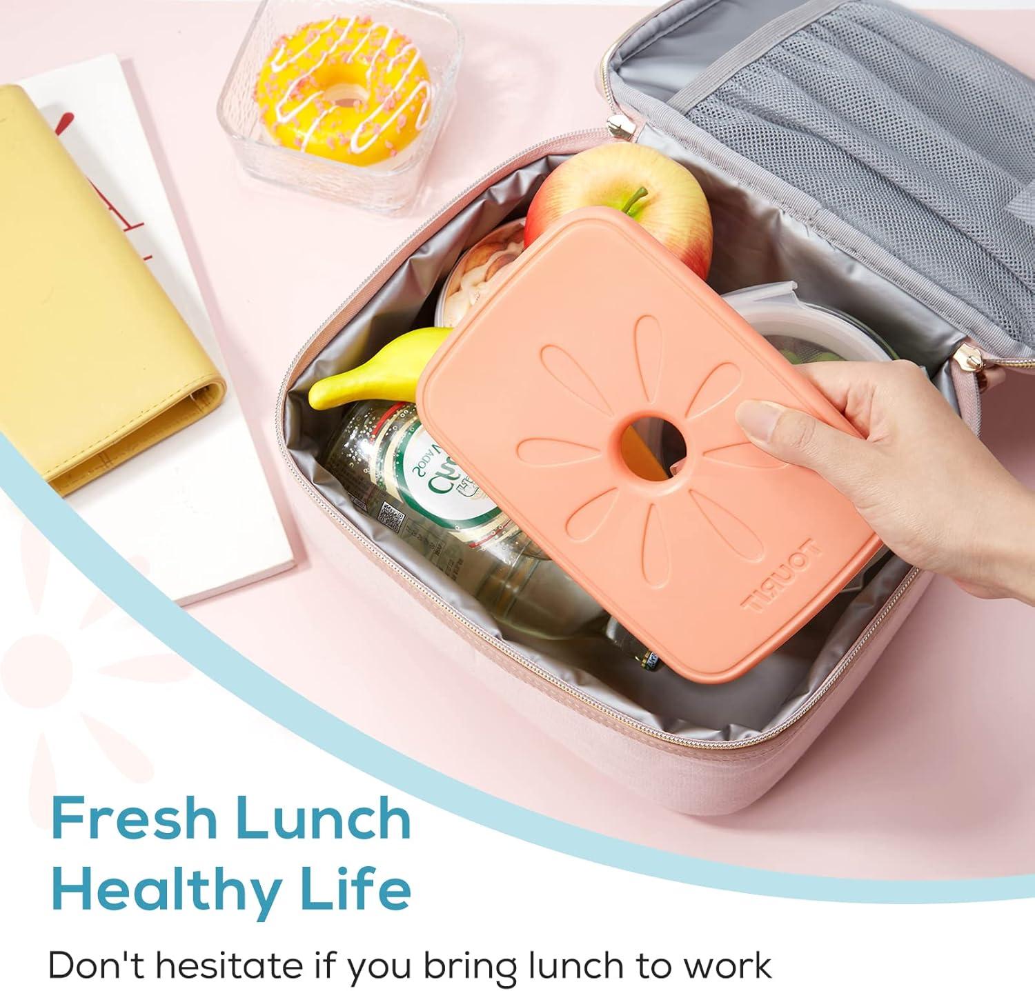 imageTOURIT Lunch Bag Women Double Deck Lunch Box Insulated Lunch Cooler for Women Men Work PinkPink  Ice Packs  Petal Element