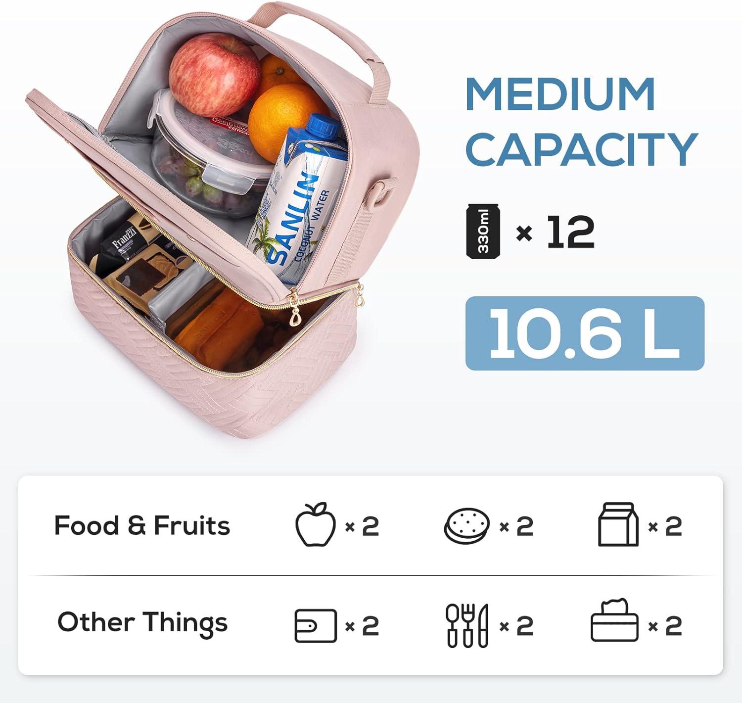 imageTOURIT Lunch Bag Women Double Deck Lunch Box Insulated Lunch Cooler for Women Men Work PinkPink  Ice Packs  Unicorn