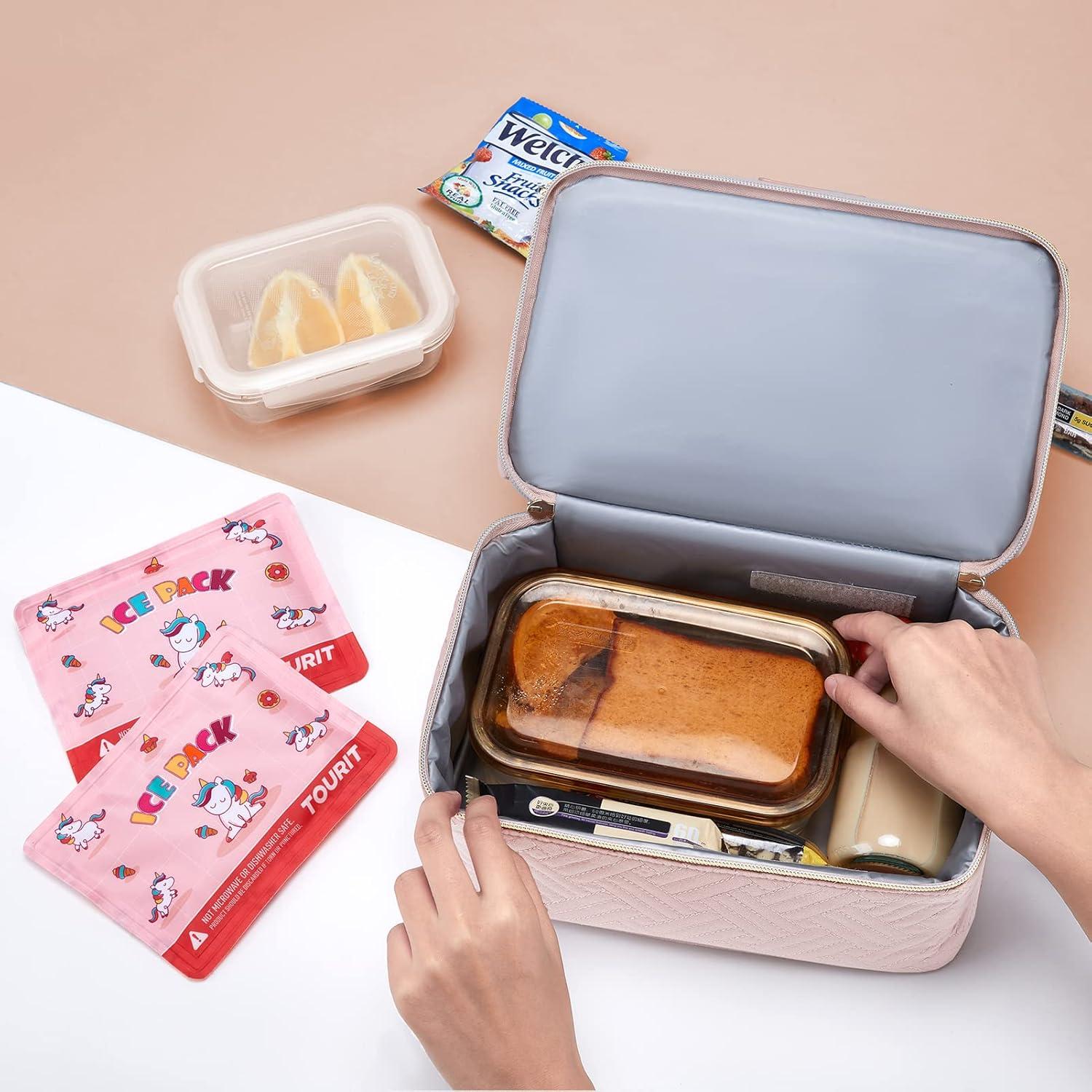 imageTOURIT Lunch Bag Women Double Deck Lunch Box Insulated Lunch Cooler for Women Men Work PinkPink  Ice Packs  Unicorn