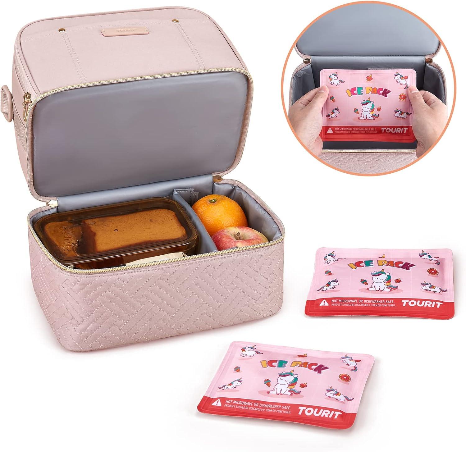 imageTOURIT Lunch Bag Women Double Deck Lunch Box Insulated Lunch Cooler for Women Men Work PinkPink  Ice Packs  Unicorn