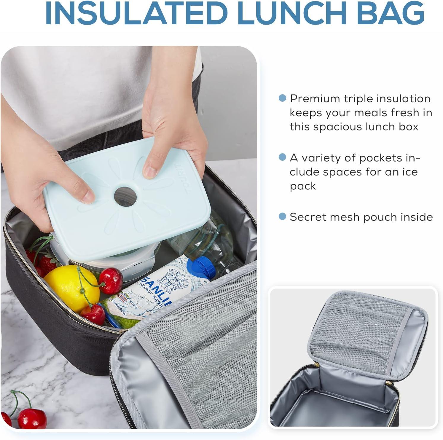 imageTOURIT Lunch Bag Women Insulated Portable Food Containers Small Lunch Box for Office Work PicnicBlack
