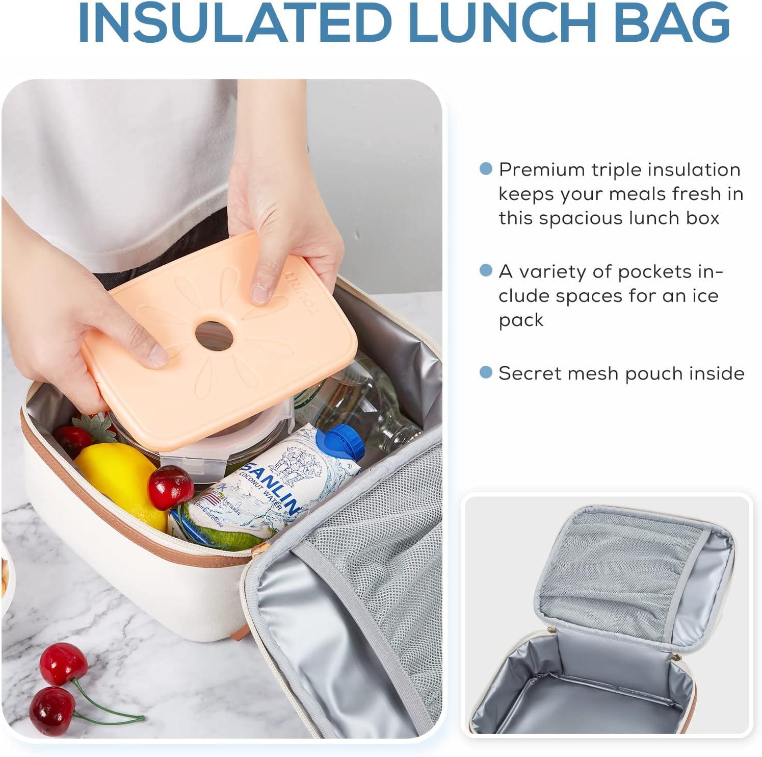 imageTOURIT Lunch Bag Women Insulated Portable Food Containers Small Lunch Box for Office Work PicnicBrownBeige