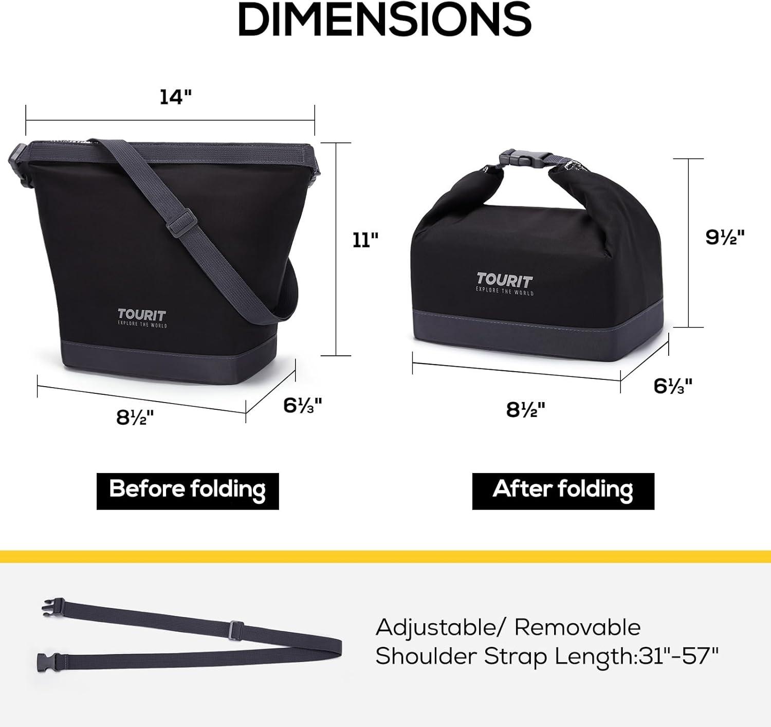 imageTOURIT Lunch Bag with Buckle Durable WideOpen Foldable Lunch Tote Insulated Lunch Bag for Women Men Work Outdoor Lunches BlackBlack