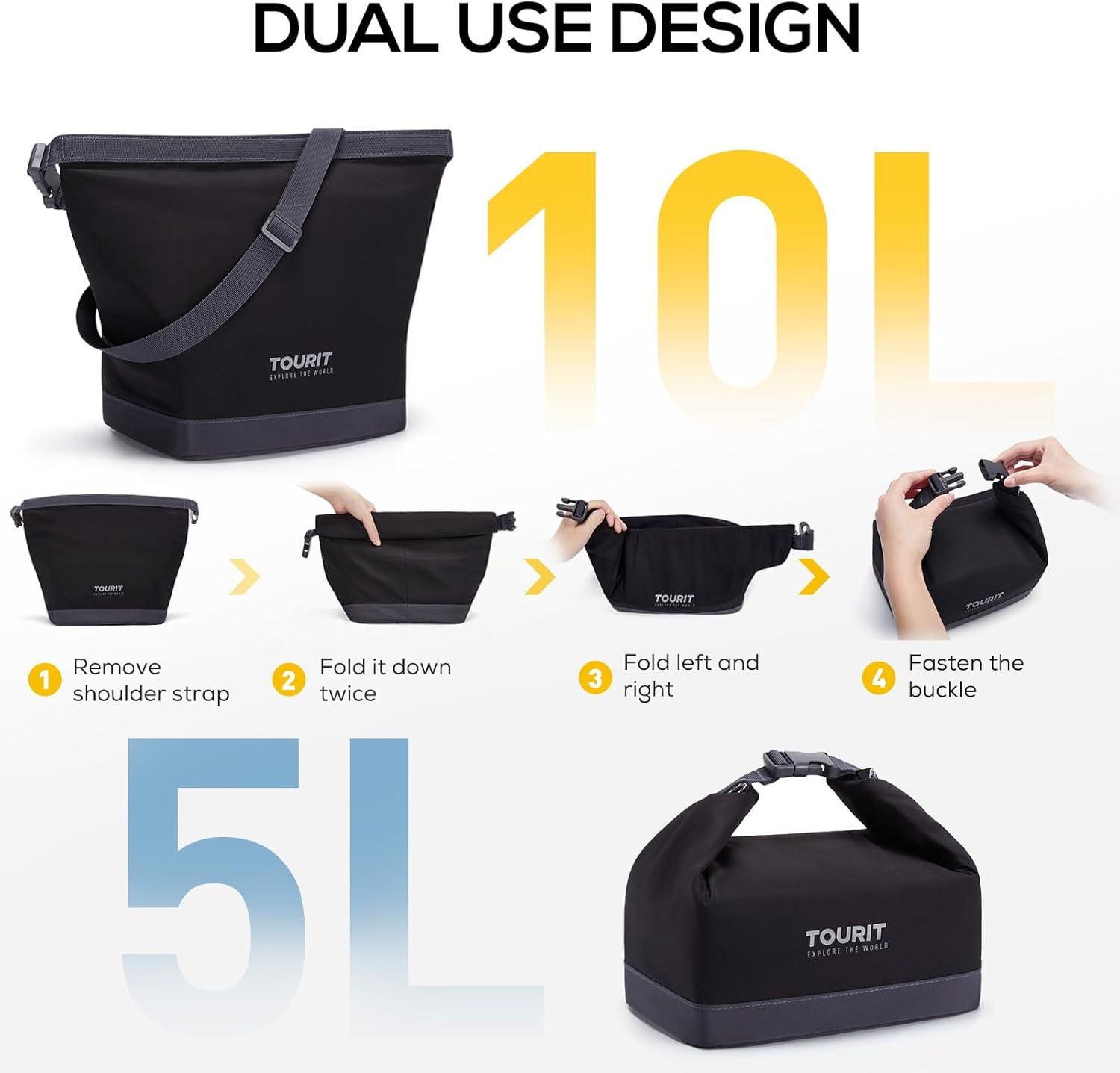 imageTOURIT Lunch Bag with Buckle Durable WideOpen Foldable Lunch Tote Insulated Lunch Bag for Women Men Work Outdoor Lunches BlackBlack