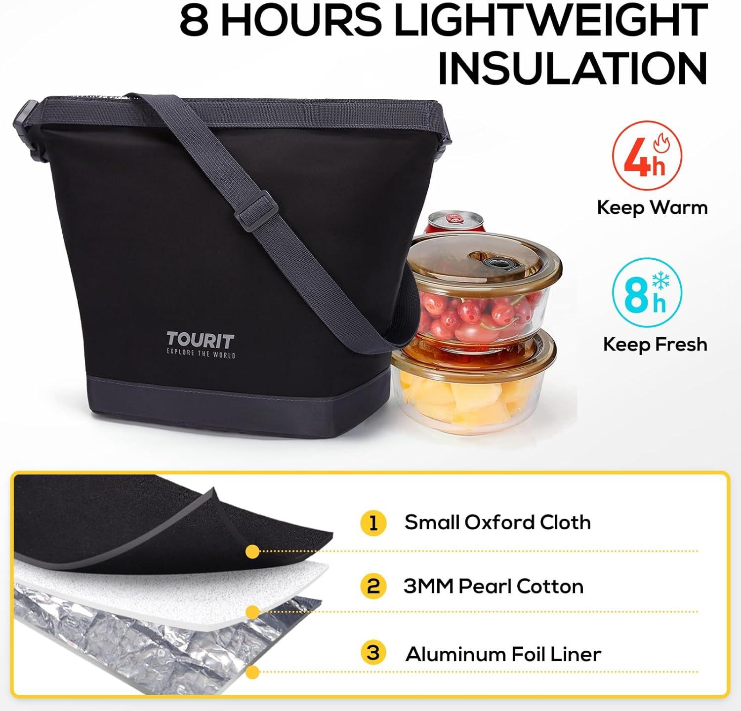 imageTOURIT Lunch Bag with Buckle Durable WideOpen Foldable Lunch Tote Insulated Lunch Bag for Women Men Work Outdoor Lunches BlackBlack