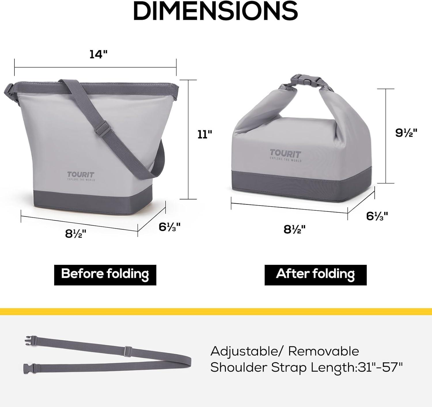 imageTOURIT Lunch Bag with Buckle Durable WideOpen Foldable Lunch Tote Insulated Lunch Bag for Women Men Work Outdoor Lunches BlackGray