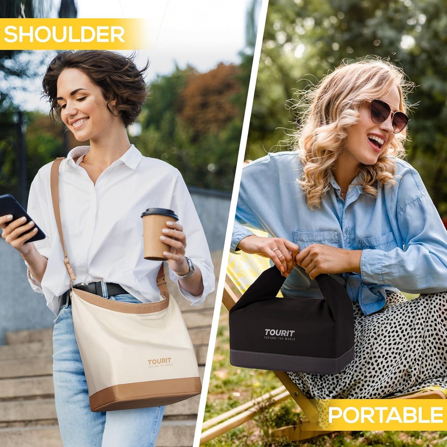 imageTOURIT Lunch Bag with Buckle Durable WideOpen Foldable Lunch Tote Insulated Lunch Bag for Women Men Work Outdoor Lunches BlackGray
