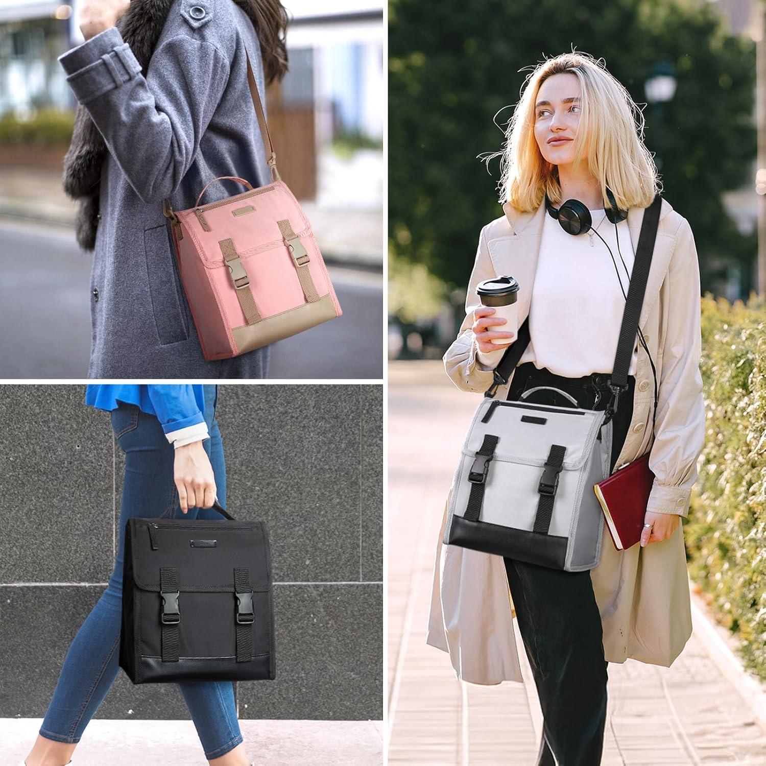 imageTOURIT Lunch Bag with Buckle Lunch Box Insulated Food Carrier for Women Men Work Outdoor Pink01Black