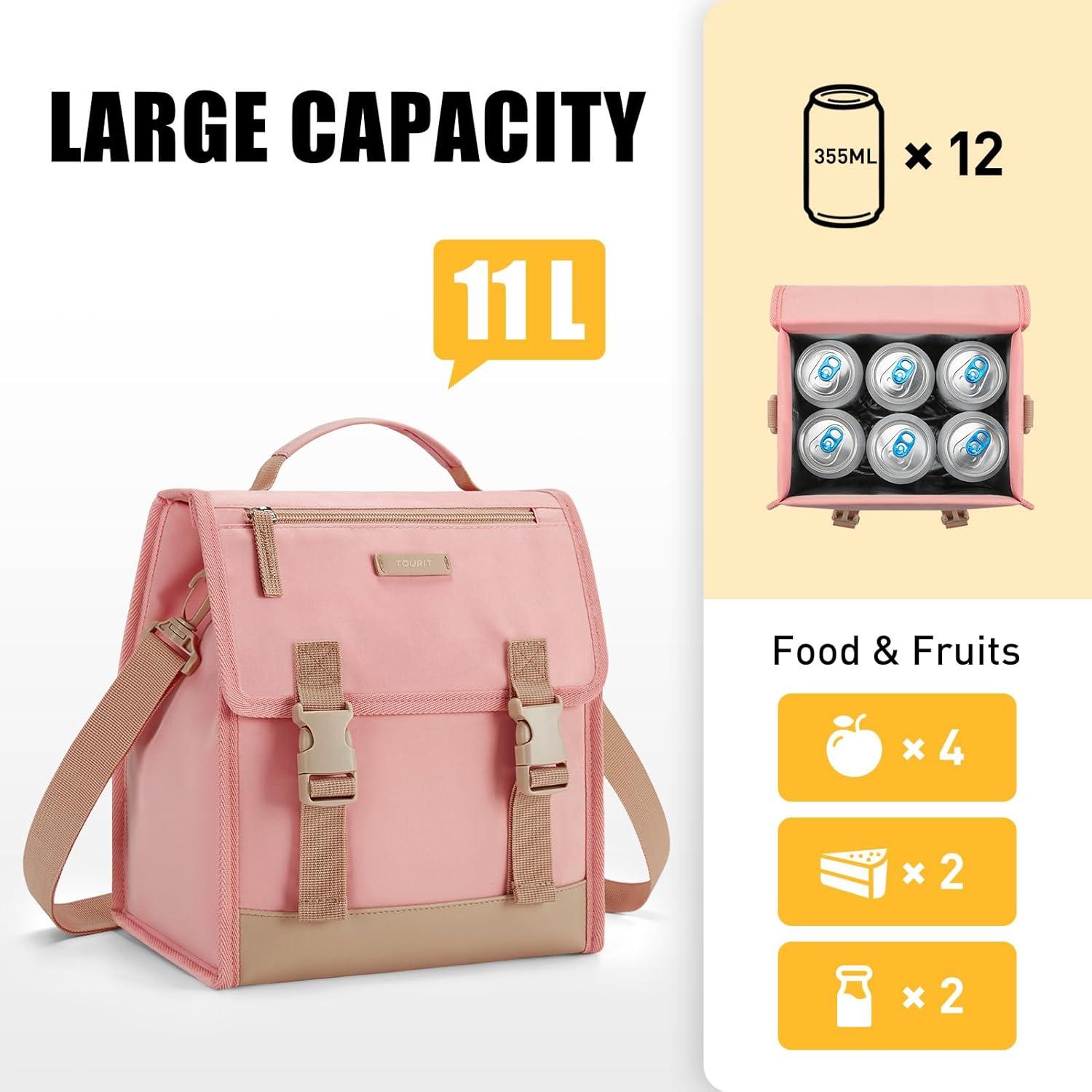 imageTOURIT Lunch Bag with Buckle Lunch Box Insulated Food Carrier for Women Men Work Outdoor Pink02Pink