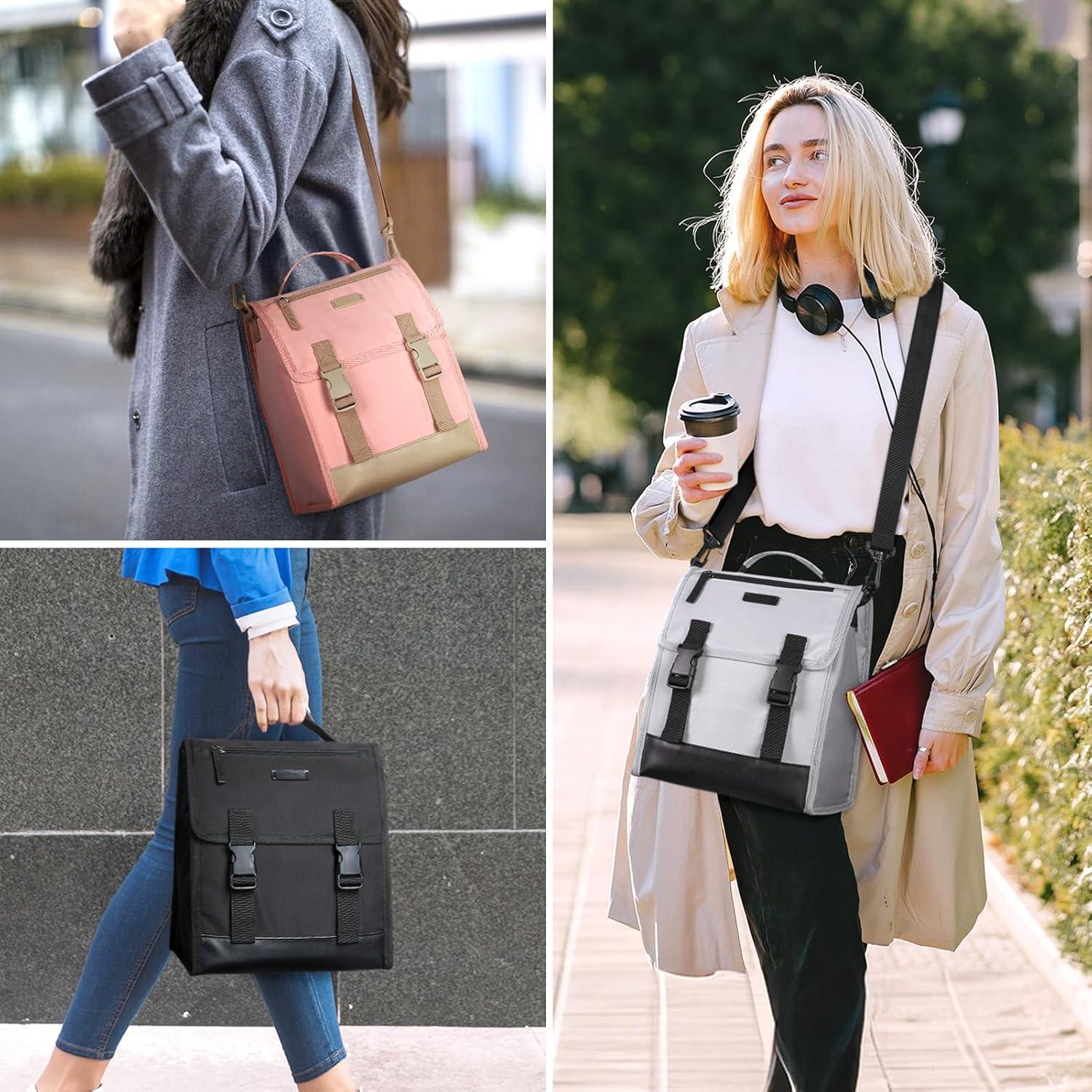 imageTOURIT Lunch Bag with Buckle Lunch Box Insulated Food Carrier for Women Men Work Outdoor Pink03Grey
