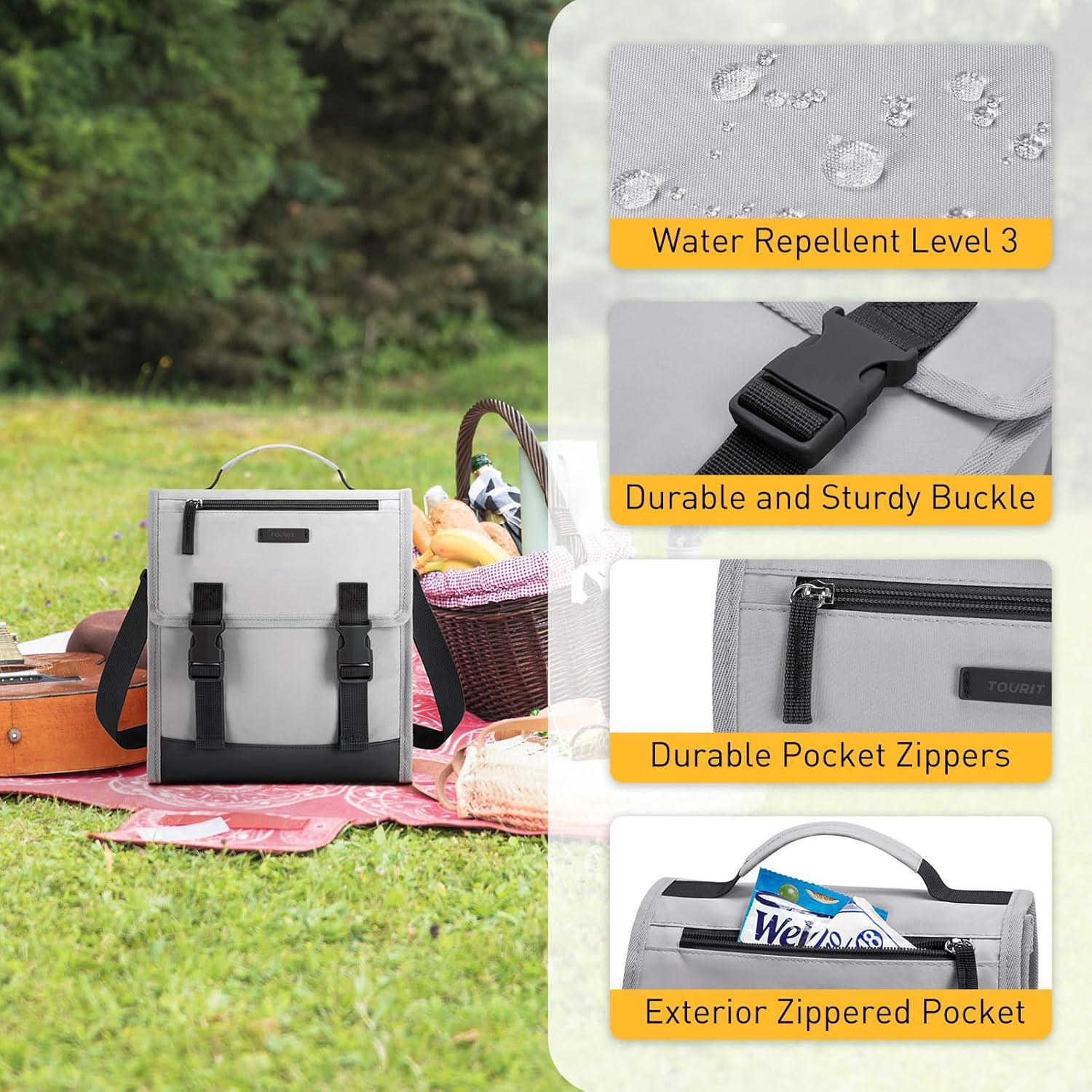 imageTOURIT Lunch Bag with Buckle Lunch Box Insulated Food Carrier for Women Men Work Outdoor Pink03Grey