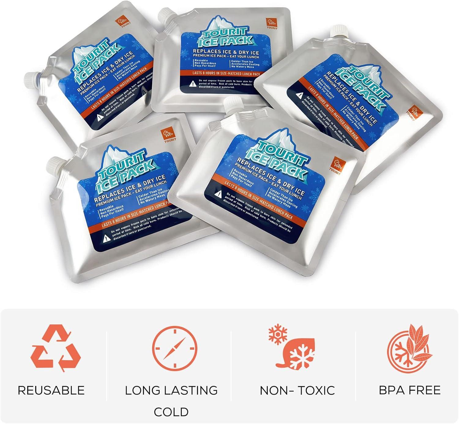 imageTOURIT Reusable Ice Pack for Coolers Long Lasting Cooler Ice Packs for Cooler Bag Lunch BagsBoxes Cooler Backpacks Freezer Packs for Coolers01 5 Pack Lunch Box Size