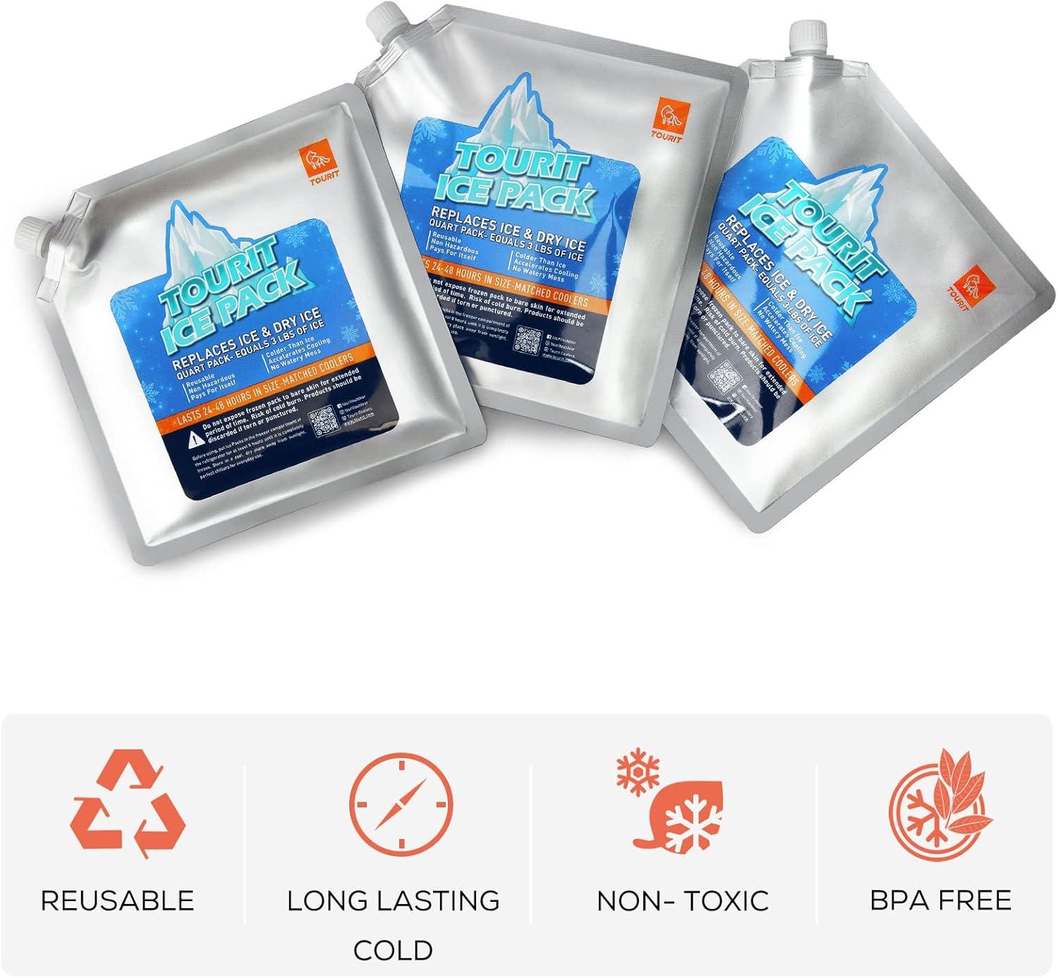 imageTOURIT Reusable Ice Pack for Coolers Long Lasting Cooler Ice Packs for Cooler Bag Lunch BagsBoxes Cooler Backpacks Freezer Packs for Coolers03 3 Pack Normal Size