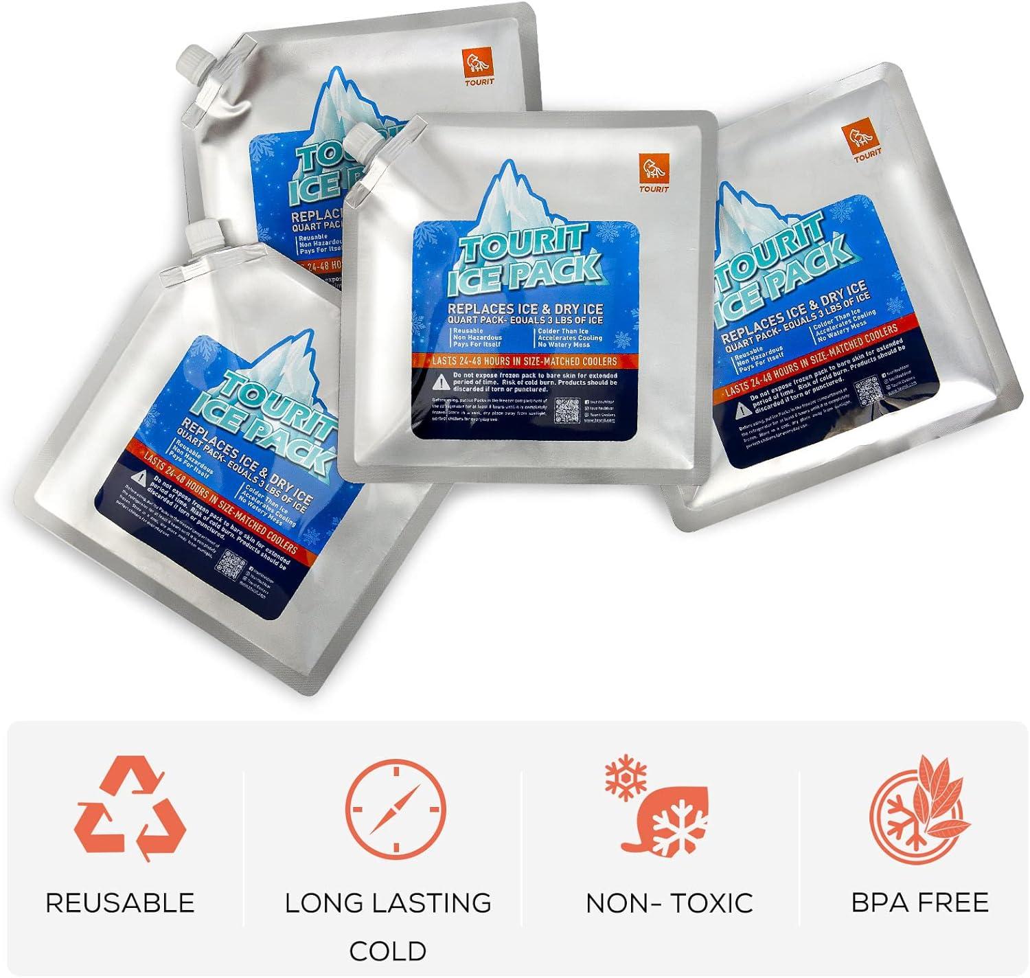 imageTOURIT Reusable Ice Pack for Coolers Long Lasting Cooler Ice Packs for Cooler Bag Lunch BagsBoxes Cooler Backpacks Freezer Packs for Coolers04 4 Pack Normal Size