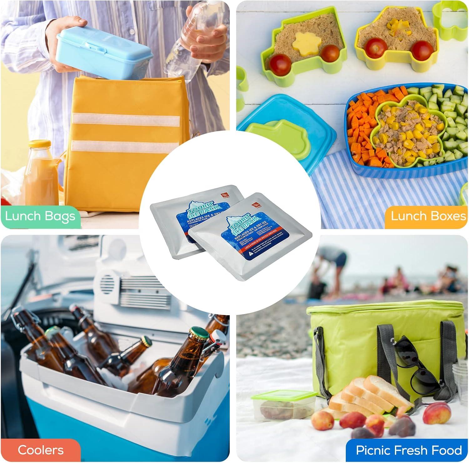 imageTOURIT Reusable Ice Pack for Coolers Long Lasting Cooler Ice Packs for Cooler Bag Lunch BagsBoxes Cooler Backpacks Freezer Packs for Coolers4 Pack Lunch Size NonLid