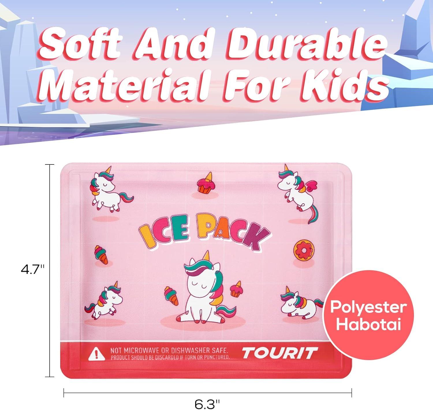 imageTOURIT Reusable Soft Kids Ice Packs for Lunch Box Lunch Bags and Cooler BPA Free Slim and Keep Food Cold Long Super Cute Ice Packs Easy to Clean 2 Packs Pink Unicorn