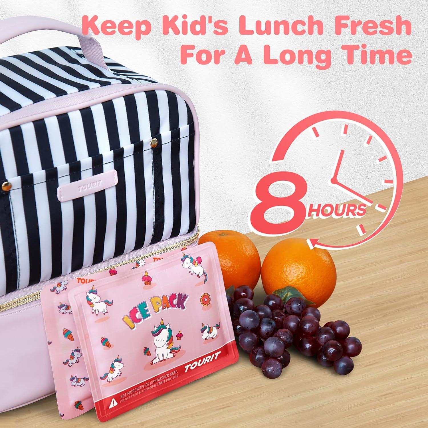 imageTOURIT Reusable Soft Kids Ice Packs for Lunch Box Lunch Bags and Cooler BPA Free Slim and Keep Food Cold Long Super Cute Ice Packs Easy to Clean 2 Packs Pink Unicorn