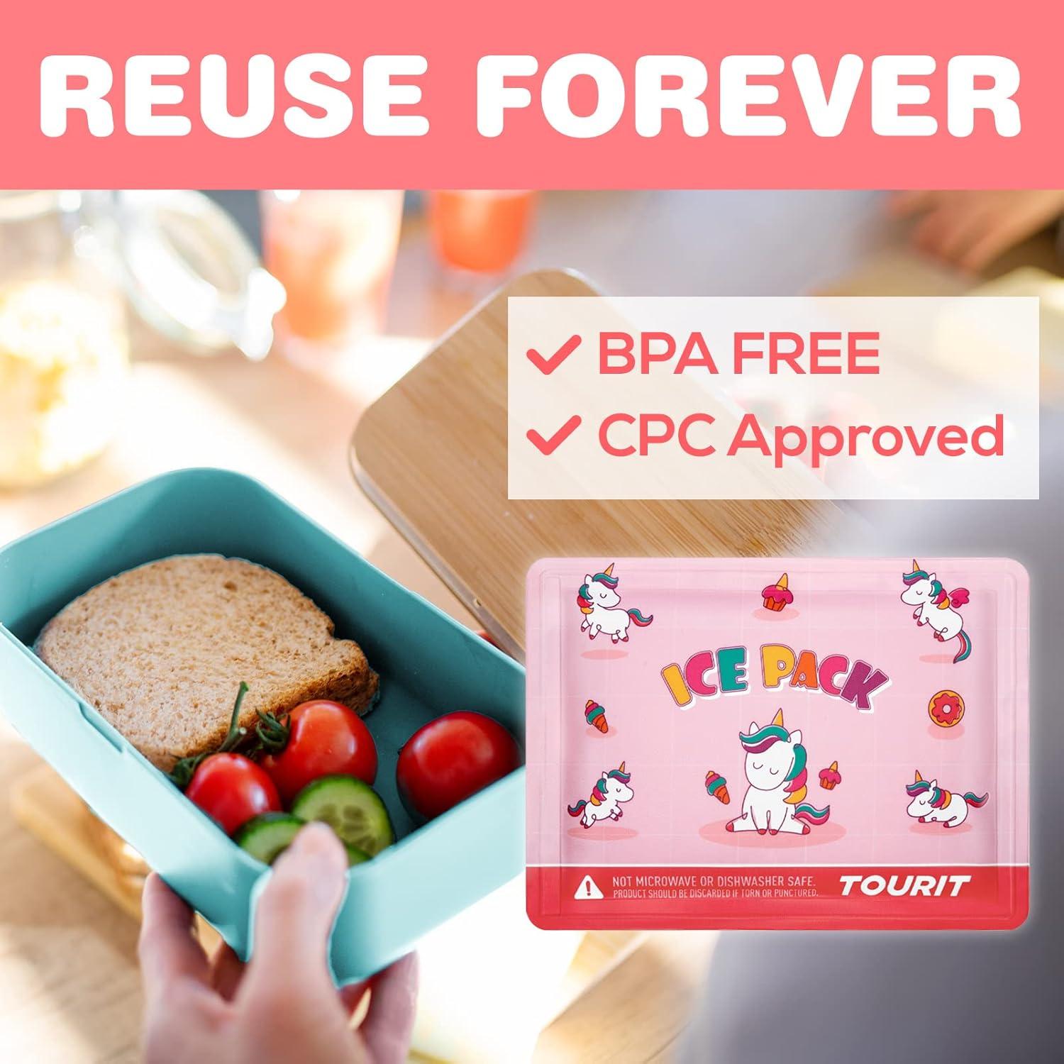 imageTOURIT Reusable Soft Kids Ice Packs for Lunch Box Lunch Bags and Cooler BPA Free Slim and Keep Food Cold Long Super Cute Ice Packs Easy to Clean 2 Packs Pink Unicorn