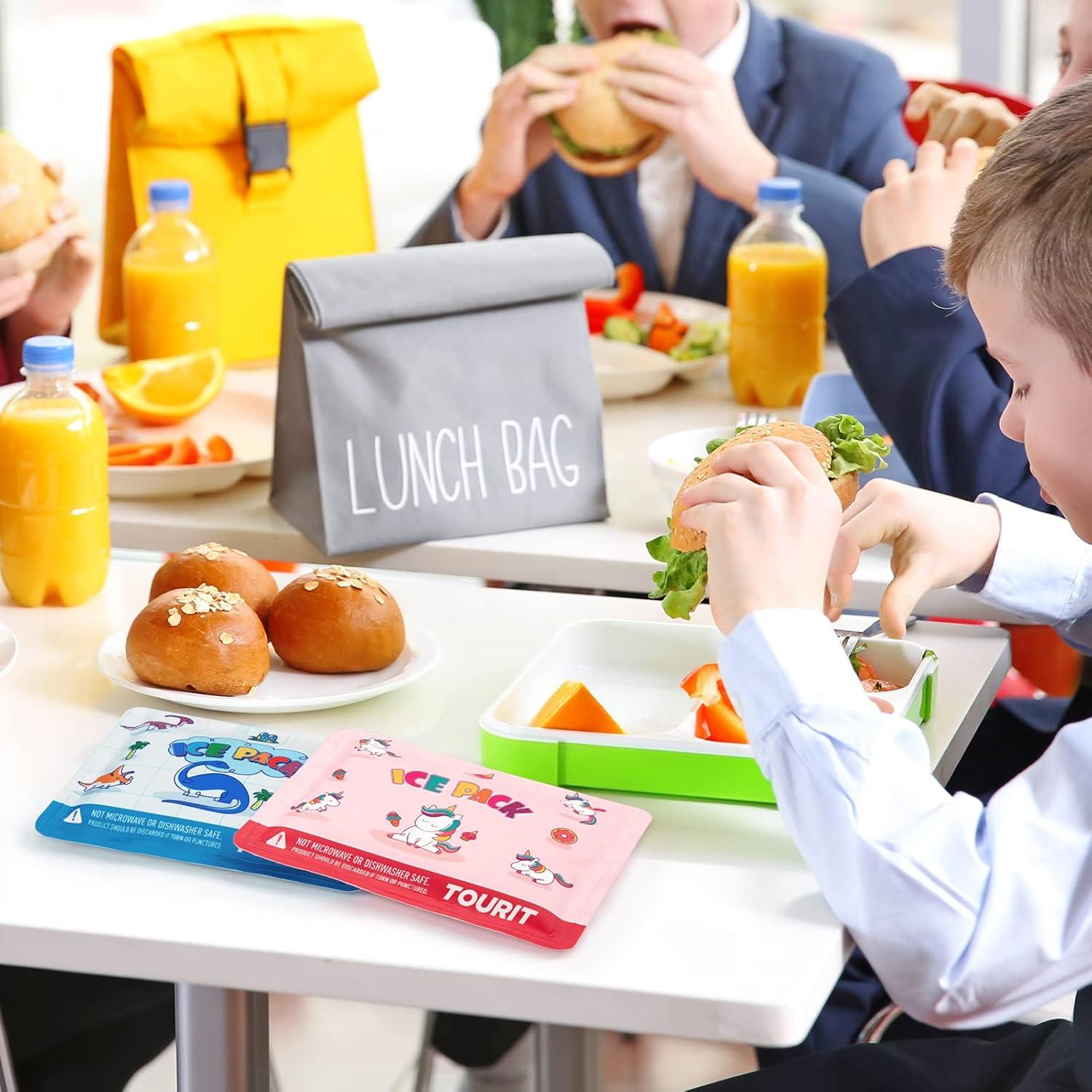 imageTOURIT Reusable Soft Kids Ice Packs for Lunch Box Lunch Bags and Cooler BPA Free Slim and Keep Food Cold Long Super Cute Ice Packs Easy to Clean 2 Packs Blue Dinosaur