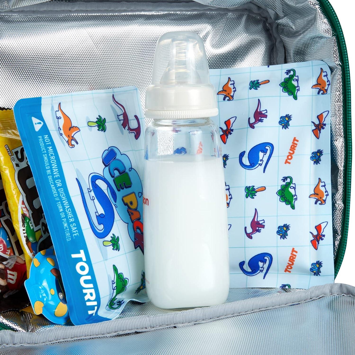 imageTOURIT Reusable Soft Kids Ice Packs for Lunch Box Lunch Bags and Cooler BPA Free Slim and Keep Food Cold Long Super Cute Ice Packs Easy to Clean 2 Packs Blue Dinosaur