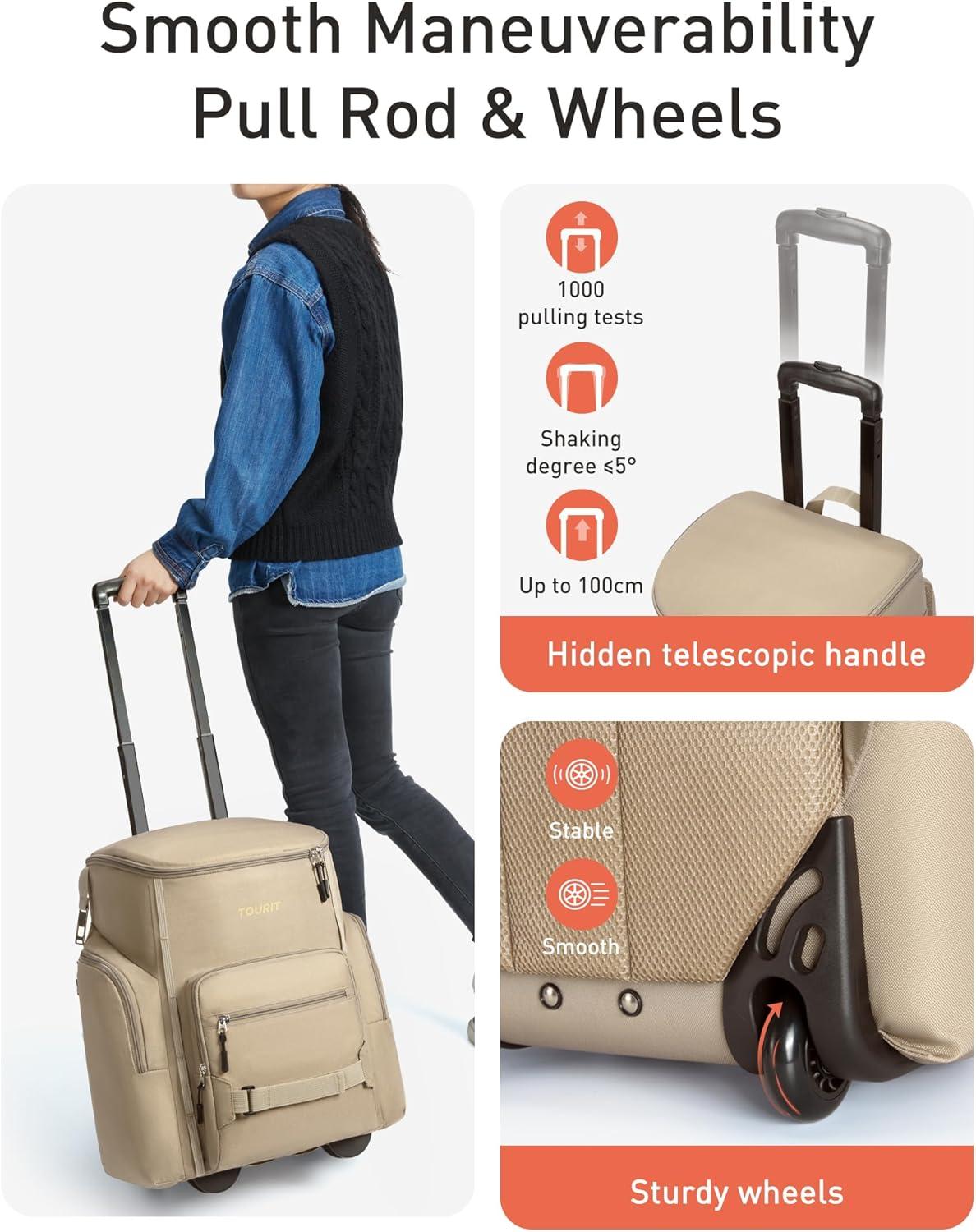 imageTOURIT Rolling Cooler Backpack Leakproof Waterproof Insulated 36 Cans Beach Cooler with Wheels and Handle Outdoor Camping Picnic TravelBlack