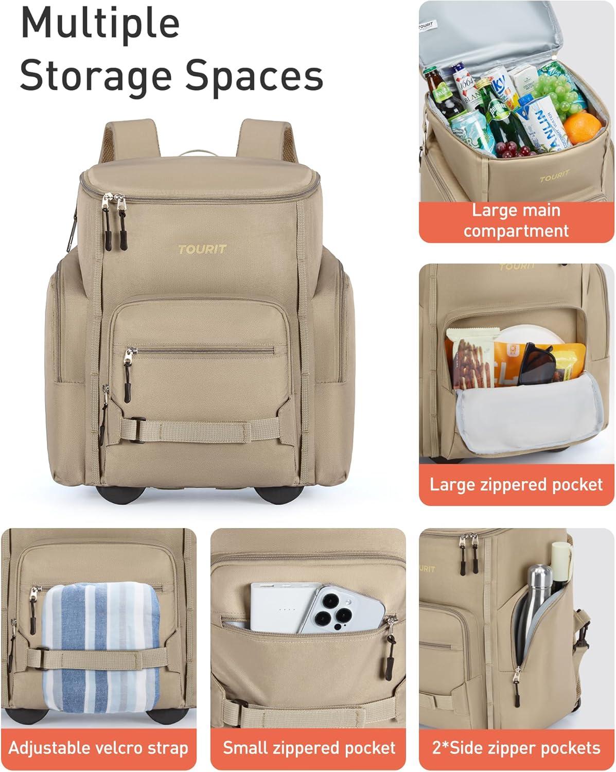 imageTOURIT Rolling Cooler Backpack Leakproof Waterproof Insulated 36 Cans Beach Cooler with Wheels and Handle Outdoor Camping Picnic TravelBlack