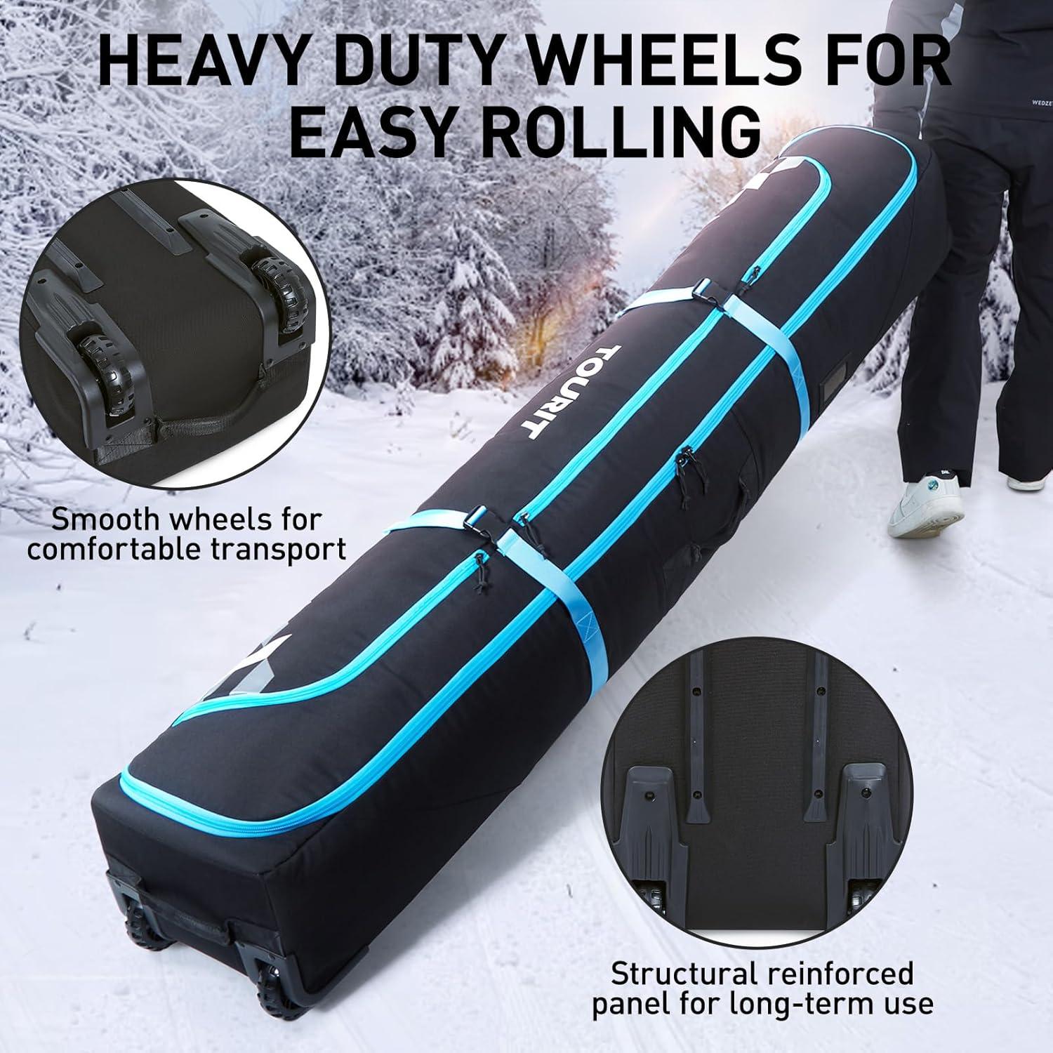 imageTOURIT Rolling Ski and Boot Bag Combo  Fully Padded With Wheels for Air Travel WaterResistant 900D Oxford Fabric Foldable Wheeled Bag Holds 2 Pairs of Skis 195cmBlack