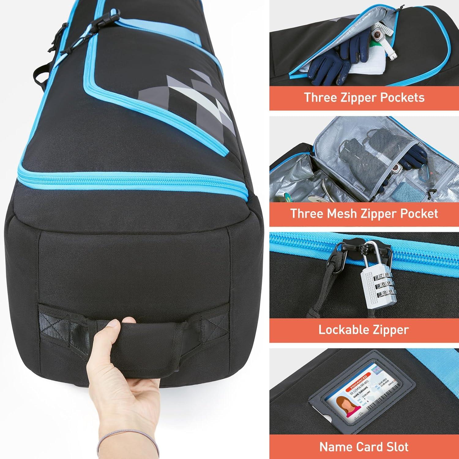 imageTOURIT Rolling Ski and Boot Bag Combo  Fully Padded With Wheels for Air Travel WaterResistant 900D Oxford Fabric Foldable Wheeled Bag Holds 2 Pairs of Skis 195cmBlack