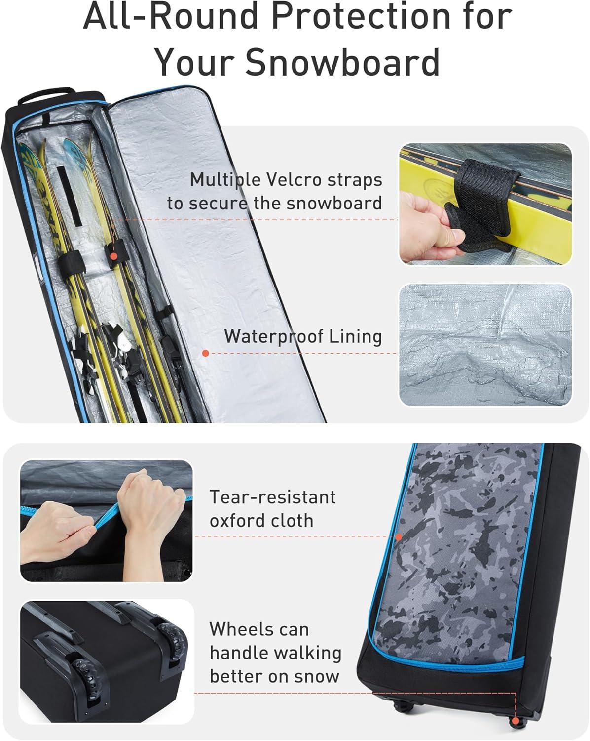 imageTOURIT Rolling Ski and Boot Bag Combo Fully Padded With Wheels for Air Travel WaterResistant 900D Oxford Fabric Foldable Wheeled Bag Holds 2 Pairs of Skis 195cmPink