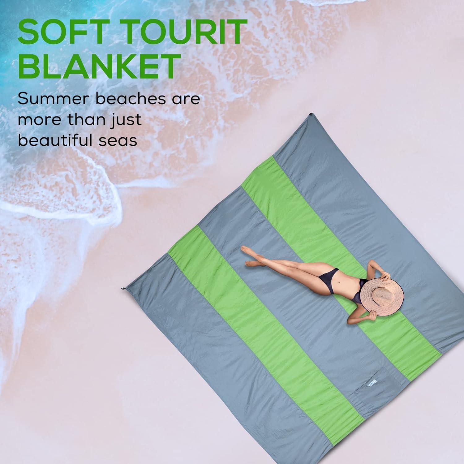 imageTOURIT Sandproof Beach Blanket Waterproof Beach Mat 122quotx110quot Oversized for 48 Adults
