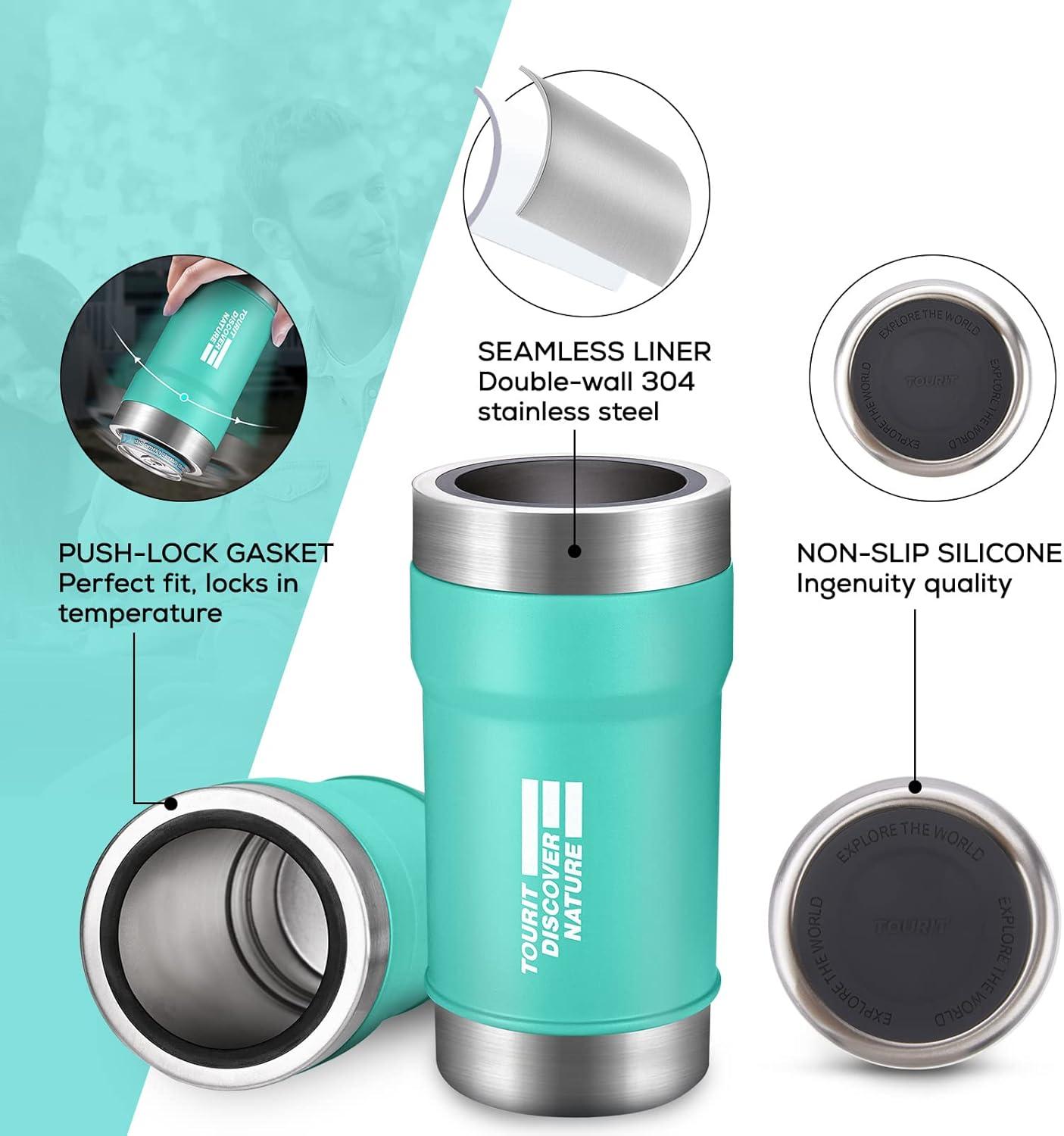 imageTOURIT Slim Can Cooler 12 oz 4 in 1 DoubleWalled Stainless Steel Insulator for Beer ampamp Hard Seltzer Cans