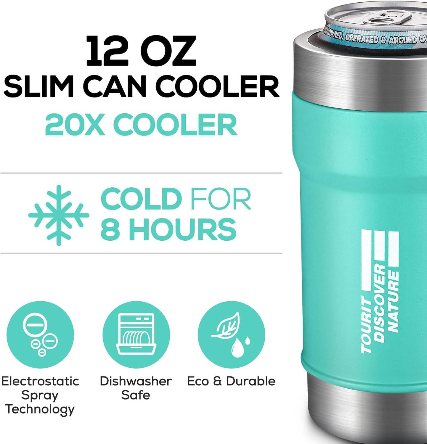 imageTOURIT Slim Can Cooler 12 oz 4 in 1 DoubleWalled Stainless Steel Insulator for Beer ampamp Hard Seltzer Cans