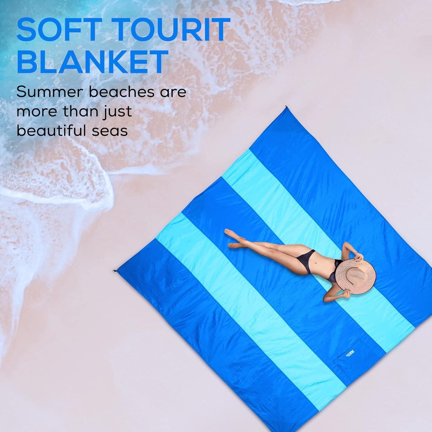imageTOURIT Sun Shelter Sandproof Beach Blanket Waterproof Beach Mat 122quotx110quot Oversized for 48 Adult