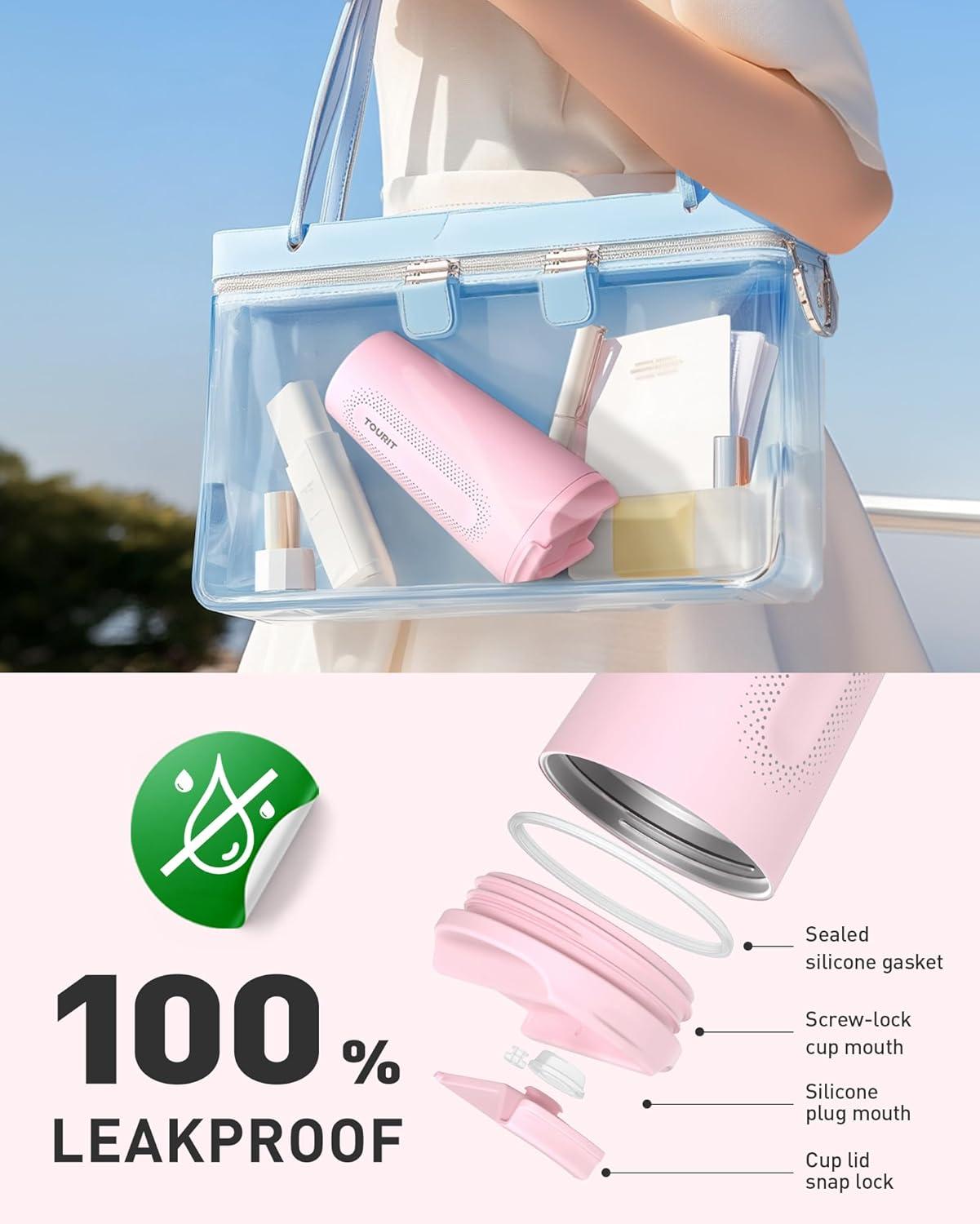 imageTOURIT Travel Coffee Mug 16 oz Insulated Coffee Cups with Flip Lid Stainless Steel Double Wall Vacuum Tumbler Leak Proof Reusable To Go Portable Mug PinkCream