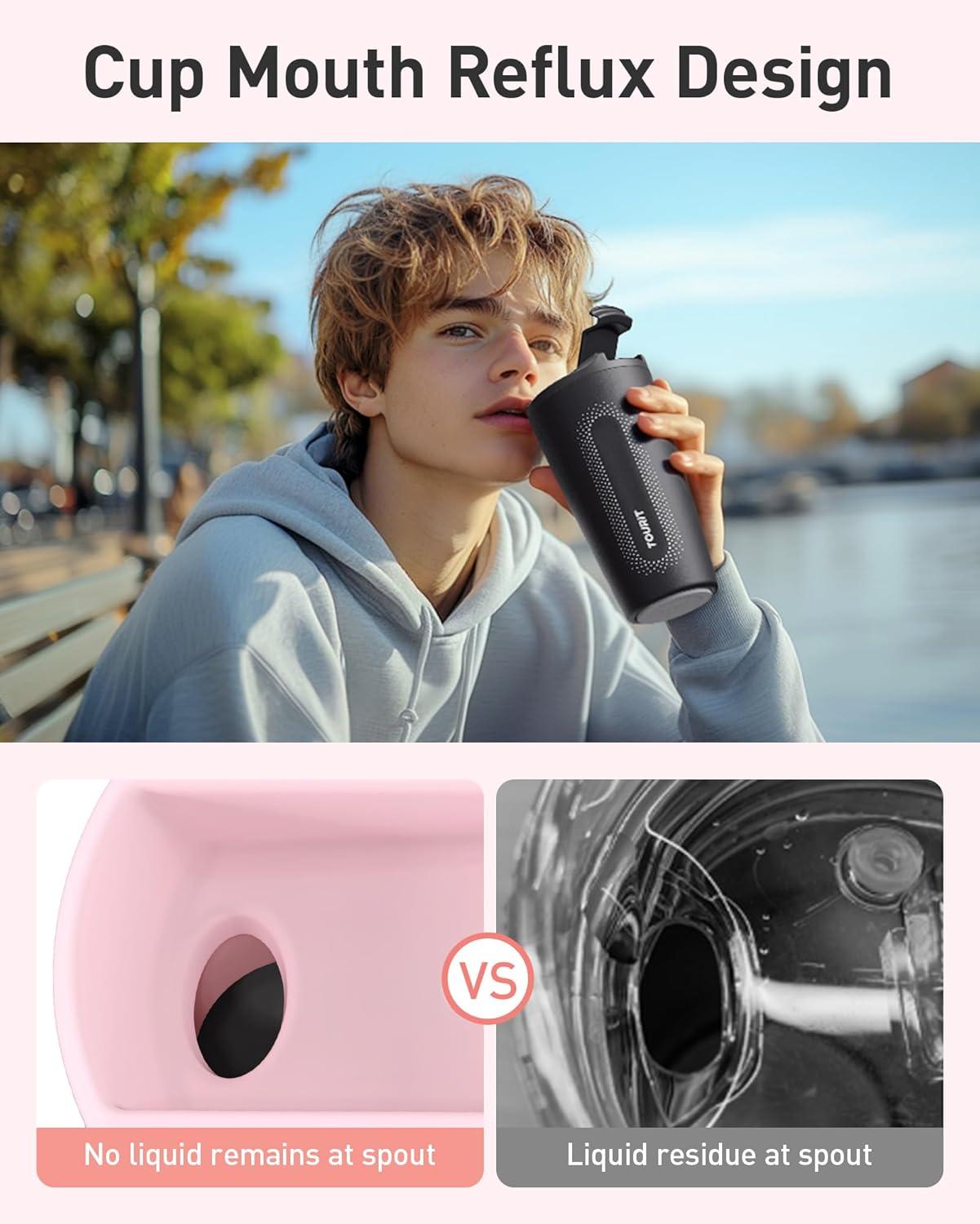 imageTOURIT Travel Coffee Mug 16 oz Insulated Coffee Cups with Flip Lid Stainless Steel Double Wall Vacuum Tumbler Leak Proof Reusable To Go Portable Mug PinkPink