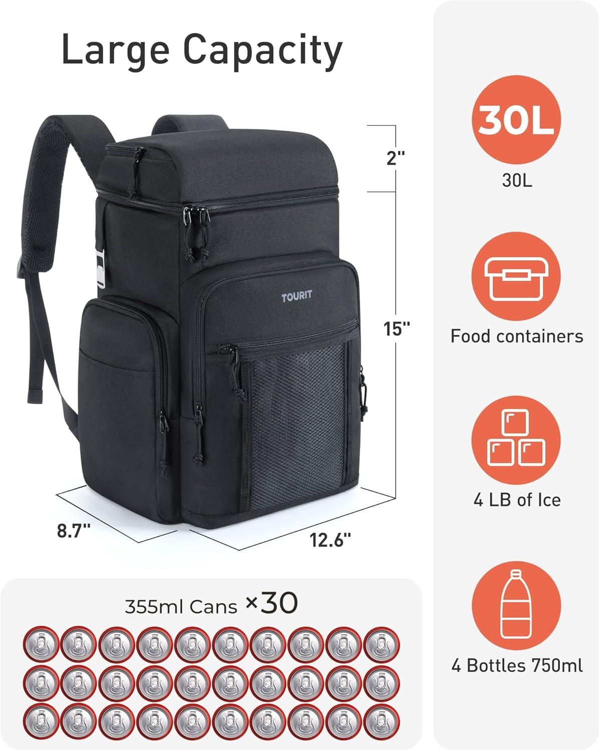 imageTOURIT Waterproof Cooler Backpack 30 Cans Insulated Leakproof Portable Cooler Bag Beach Travel Camping Picnic HikingPink