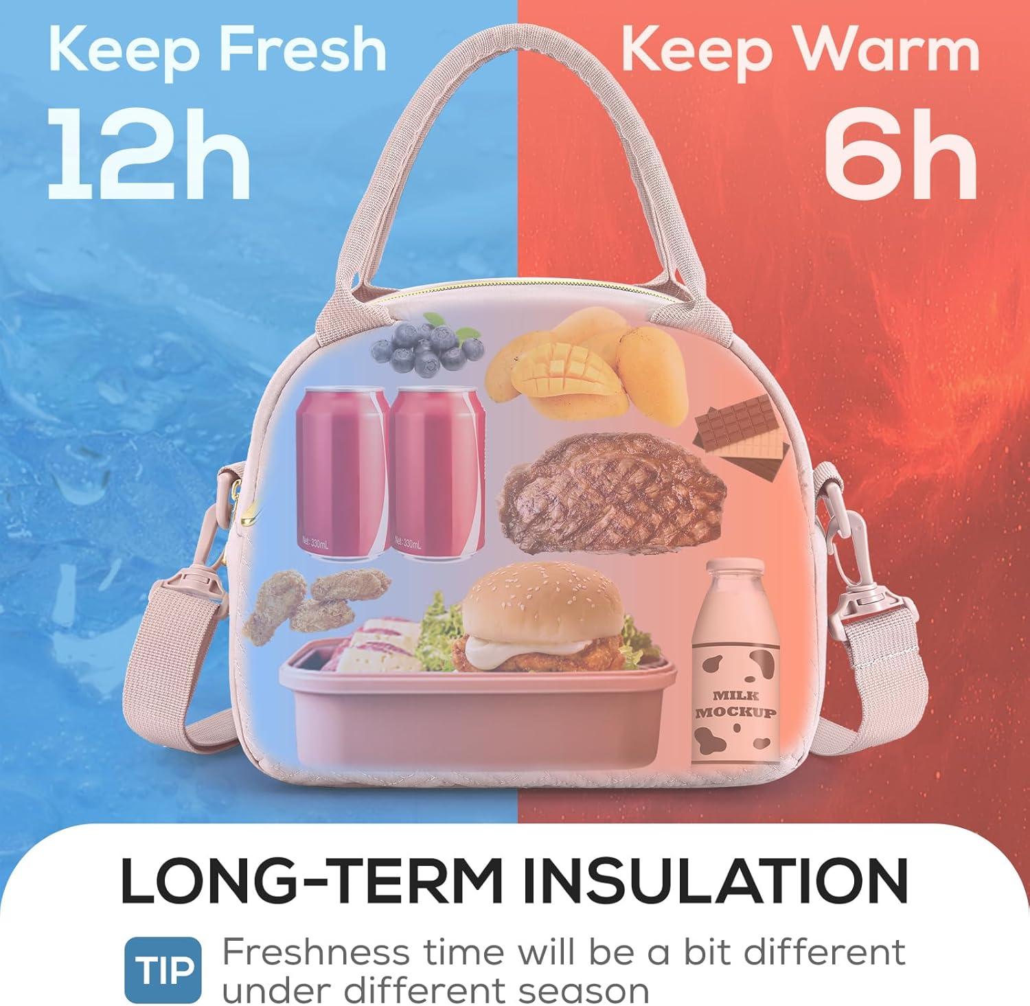 imageTOURIT Womens Insulated Lunch Bag Thermal Reusable Tote for Work Picnic Beige01Pink