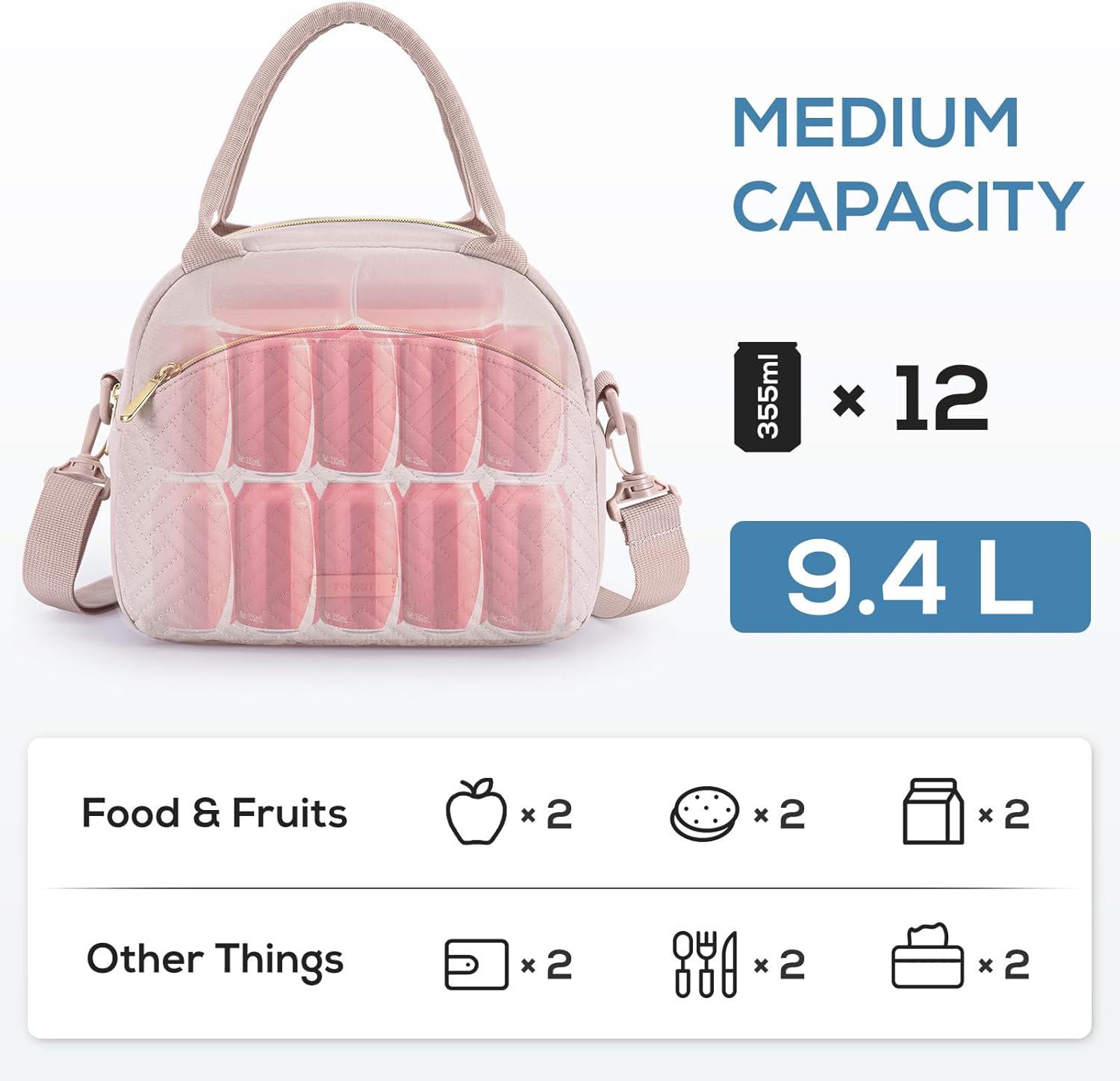 imageTOURIT Womens Insulated Lunch Bag Thermal Reusable Tote for Work Picnic Beige01Pink