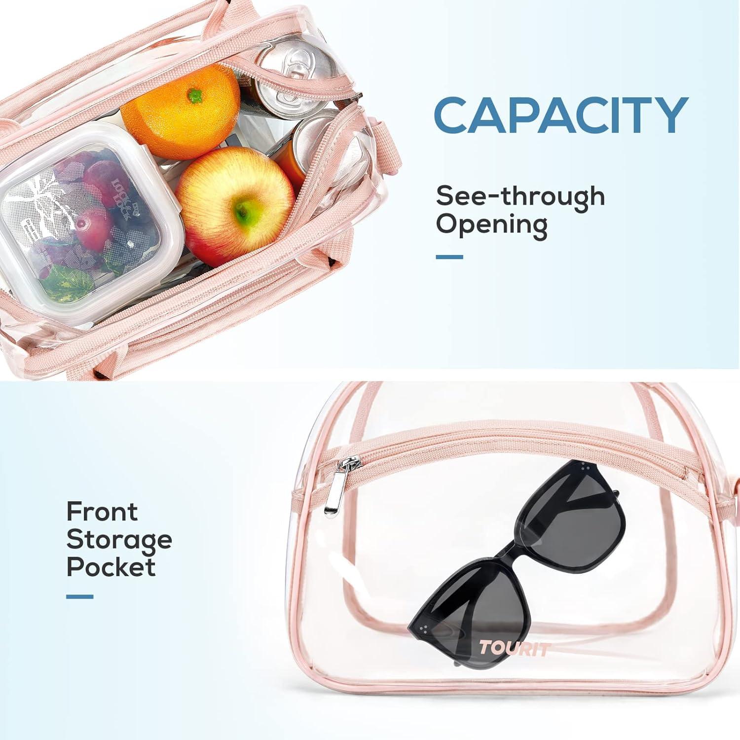 imageTOURIT Womens Insulated Lunch Bag Thermal Reusable Tote for Work Picnic Beige03Clear Pink